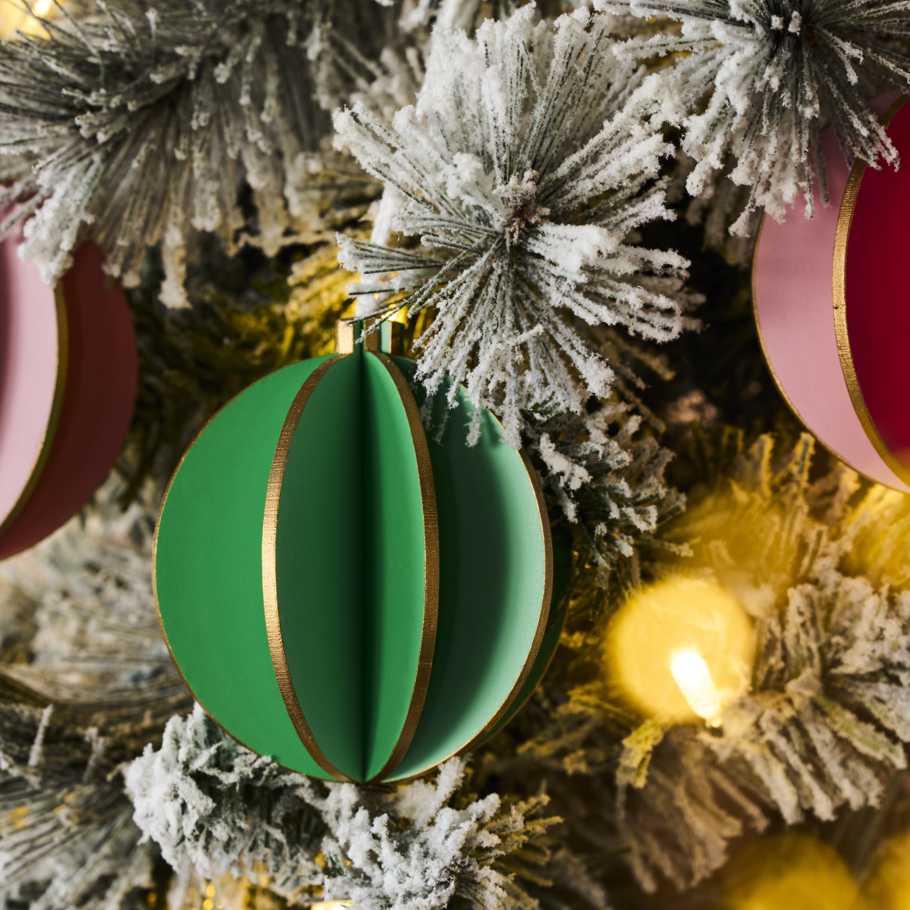 Green Pink and Coral Wood Round Ornaments 3 Assorted - 3x4in thumbnail