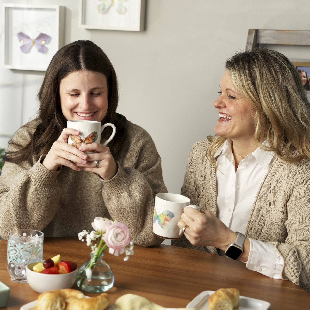 Orange Multi Butterfly White Mug with Gold Trim - 14oz thumbnail