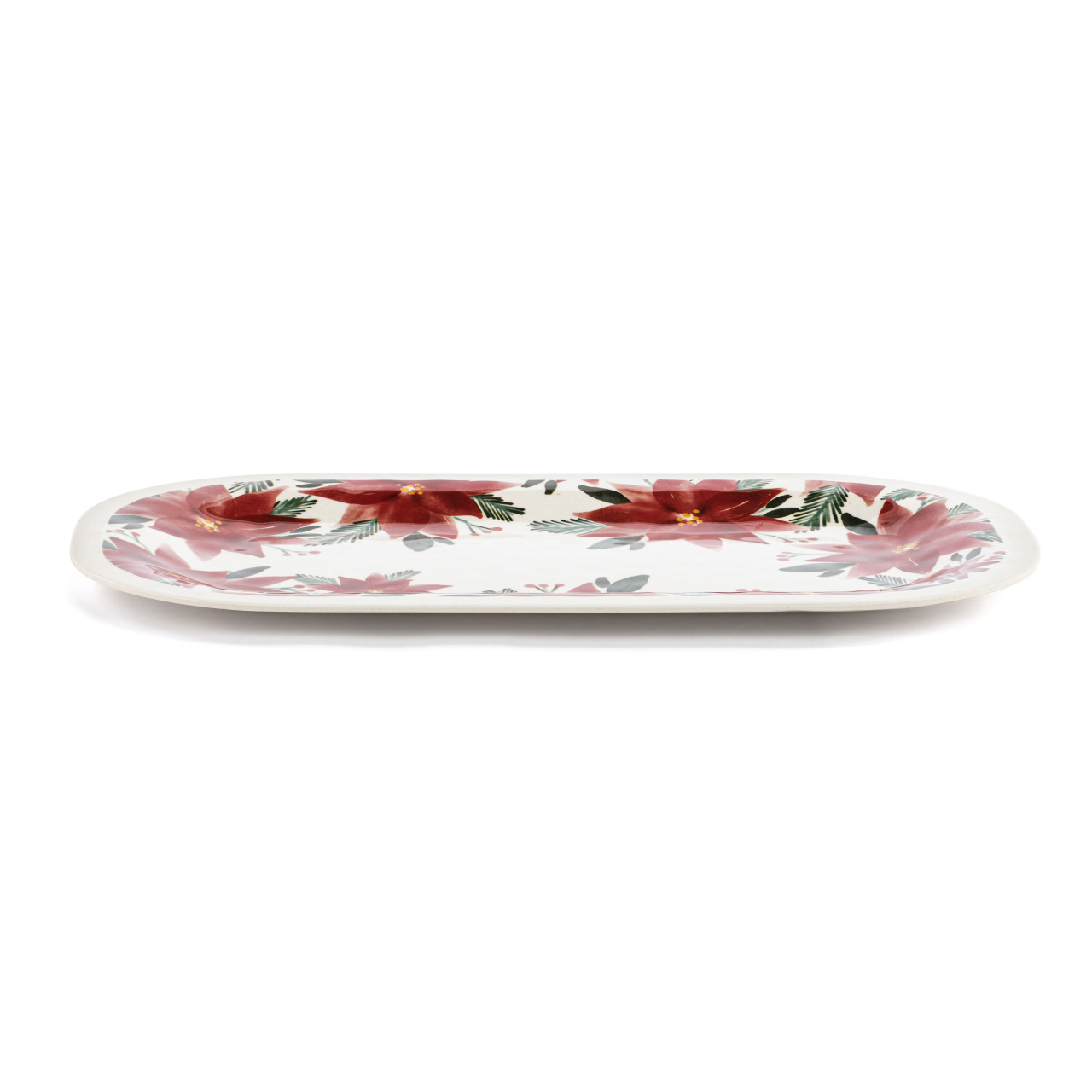 Poinsettia Bamboo Melamine Rectangular Platter - 16x9in thumbnail