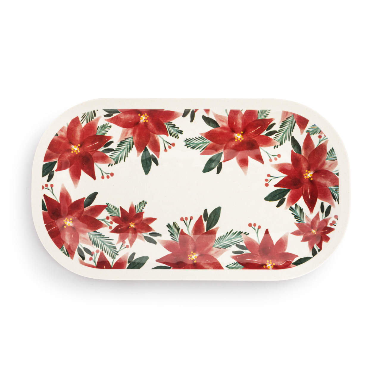 Poinsettia Bamboo Melamine Rectangular Platter - 16x9in thumbnail