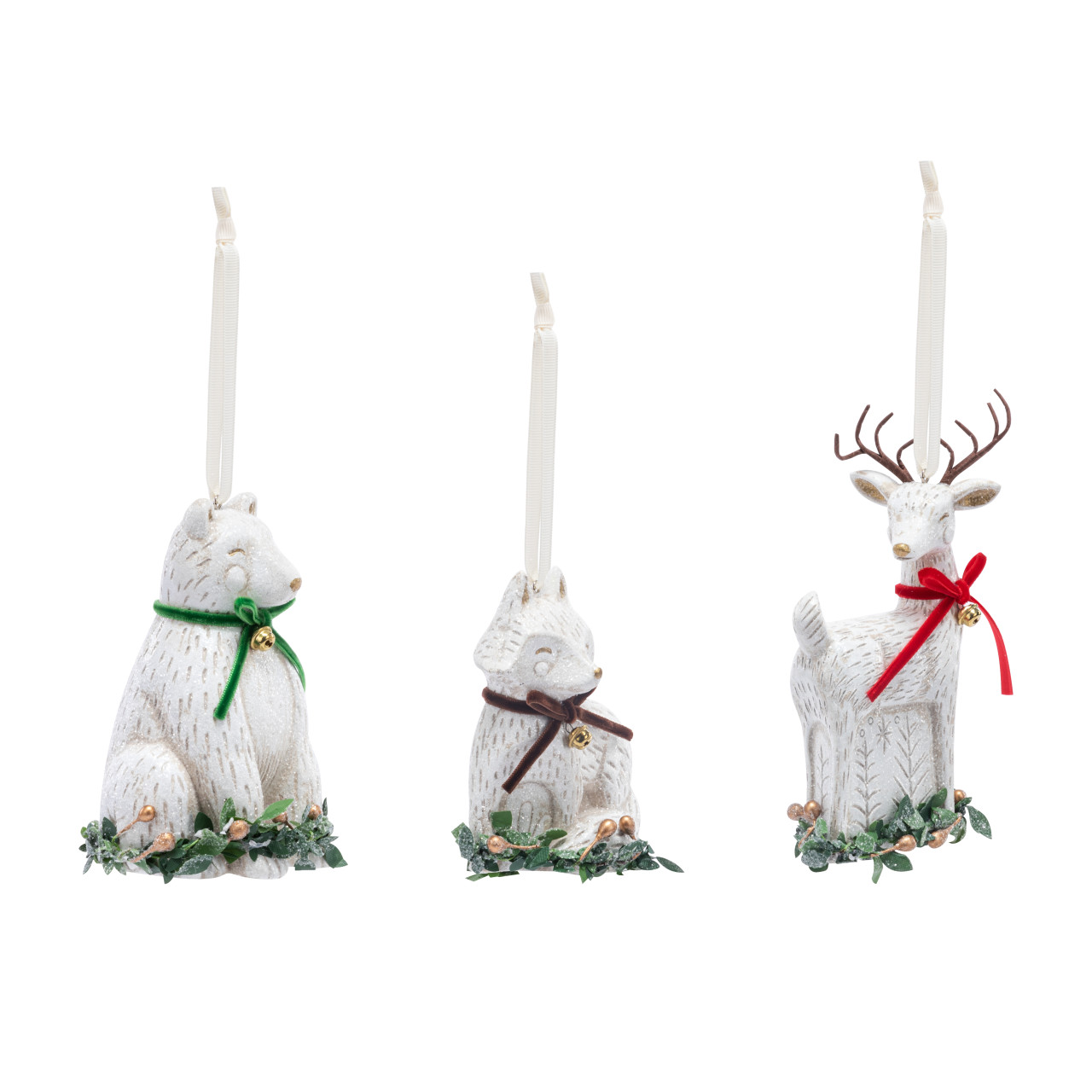 Deer Fox & Polar Bear Paper Pulp Ornaments - 3 Assorted thumbnail
