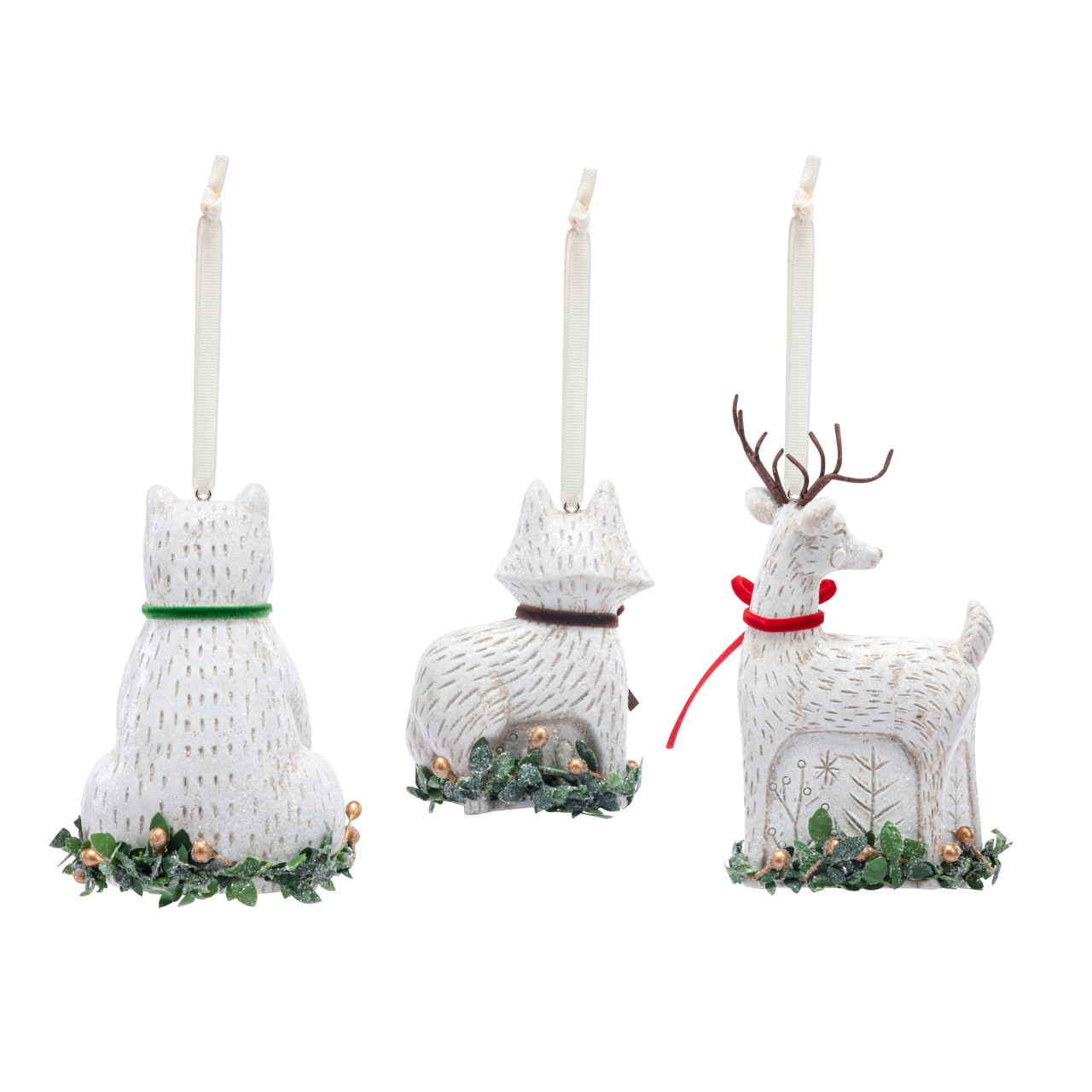 Deer Fox & Polar Bear Paper Pulp Ornaments - 3 Assorted thumbnail