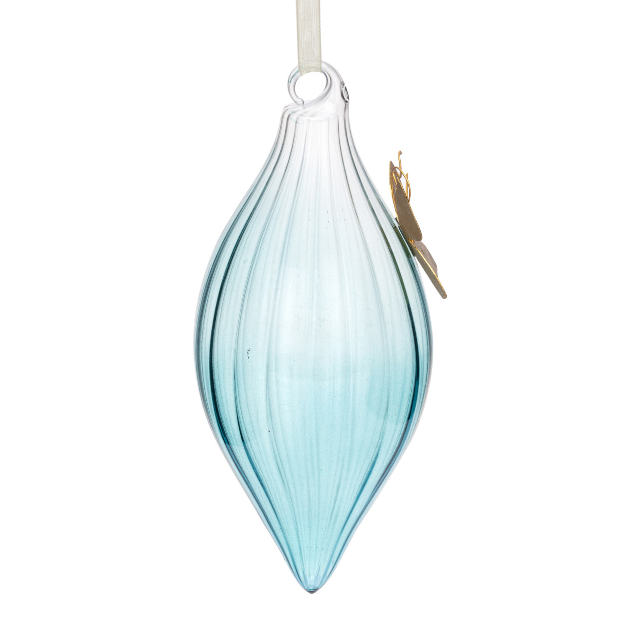 Blue Clear Glass Ornament with Butterfly Charm - 3x7in thumbnail