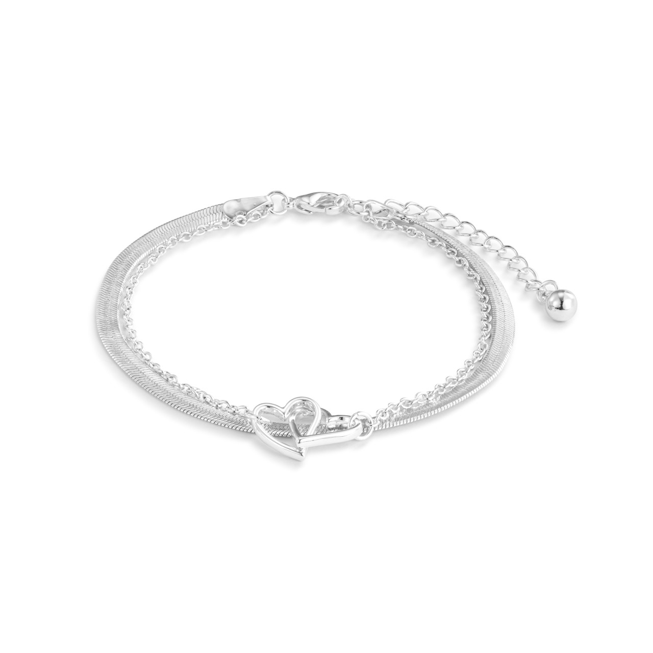Layered Heart Silver Bracelet 6.5in thumbnail