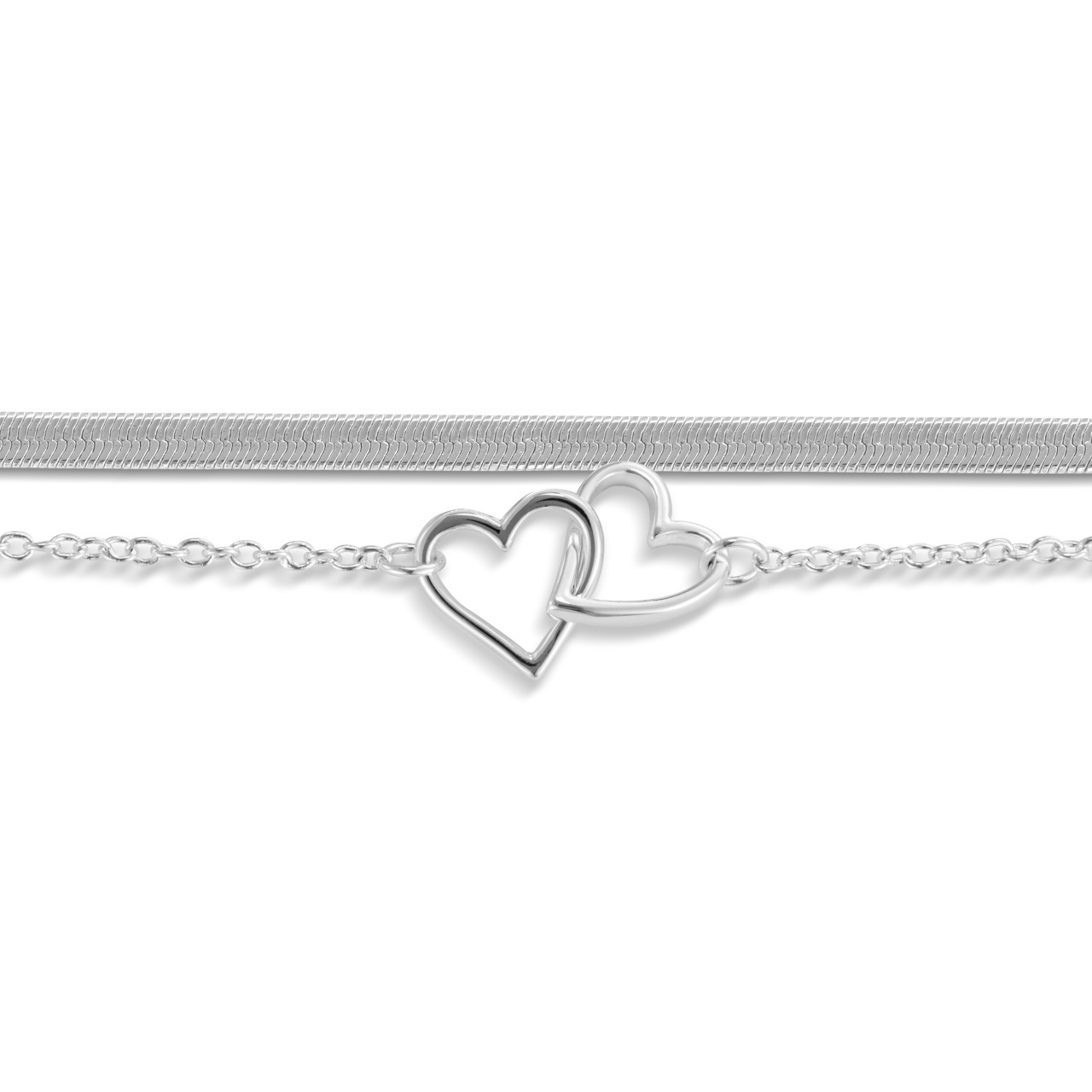 Layered Heart Silver Bracelet 6.5in thumbnail
