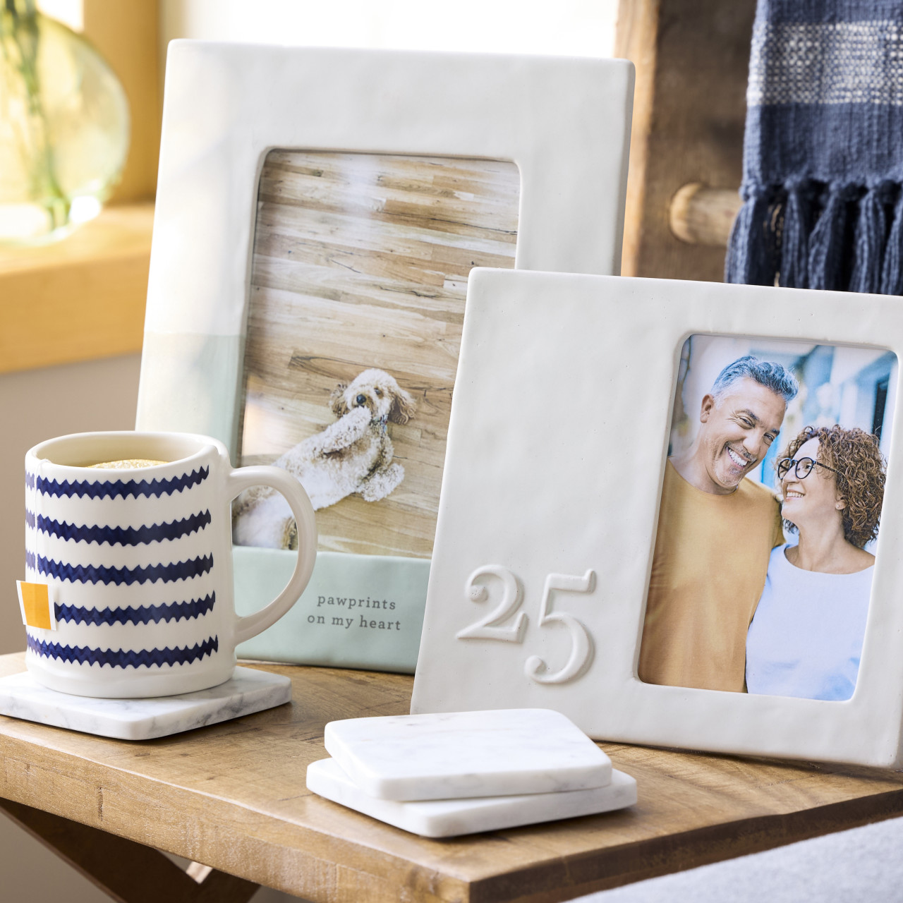 Blue and White Zig Zag Stripe Ceramic Mug - 14oz thumbnail