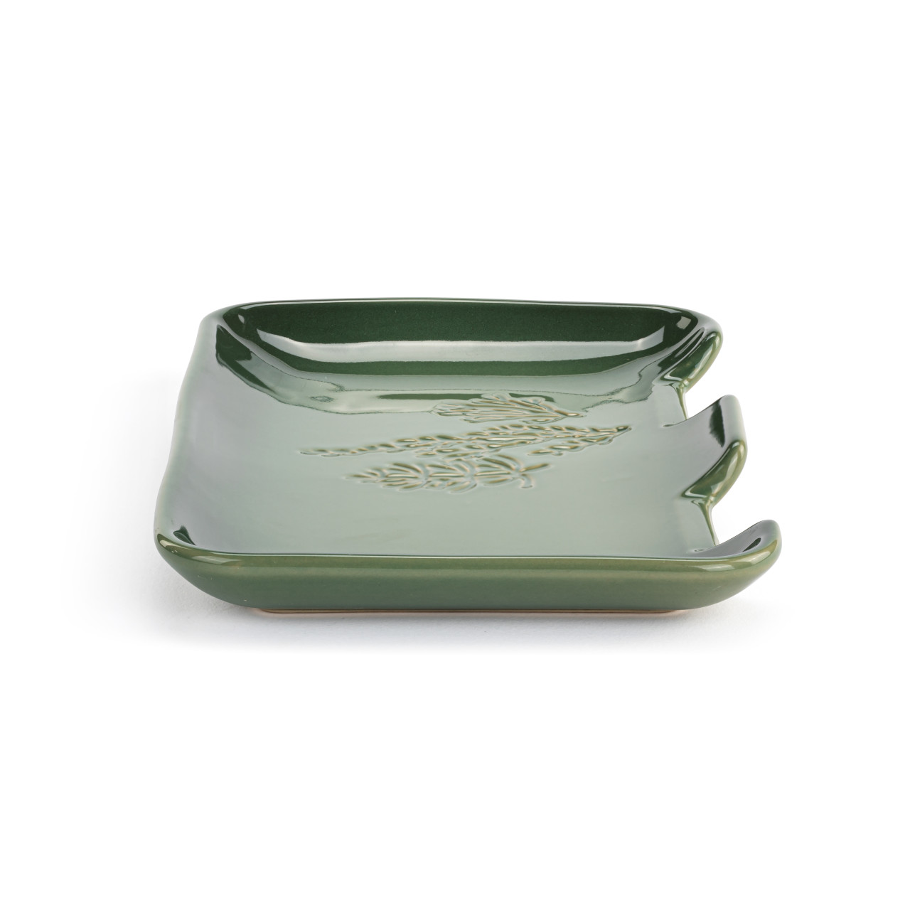 Green Pressed Floral Double Spoon Rest - 7x5in thumbnail