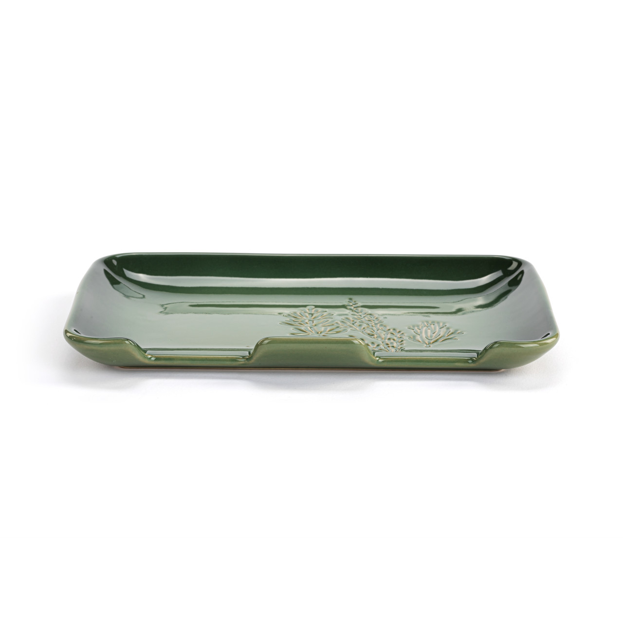Green Pressed Floral Double Spoon Rest - 7x5in thumbnail