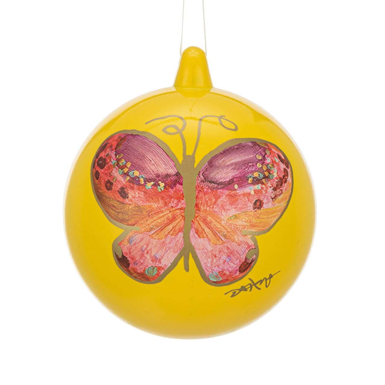 Pink Butterfly Mustard Round Ornament - 4in thumbnail