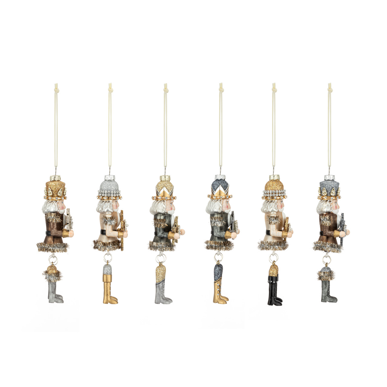 Nutcracker Mini Sparkle Blown Glass Ornaments 6 Assorted - 2x6in thumbnail