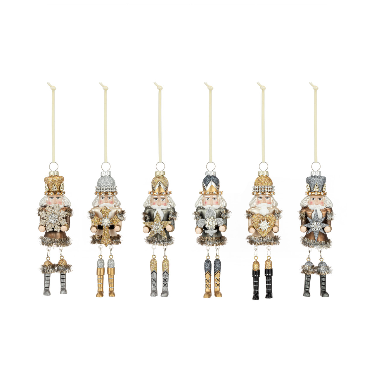 Nutcracker Mini Sparkle Blown Glass Ornaments 6 Assorted - 2x6in thumbnail