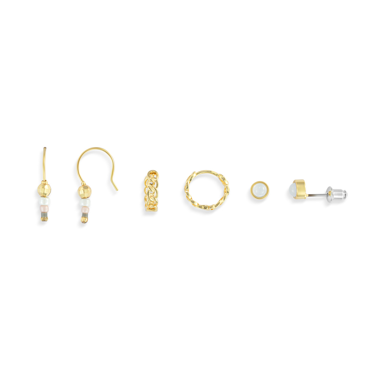 Dainty Bead Gold & Brown Earrings Set of 3 - 12x10mm thumbnail
