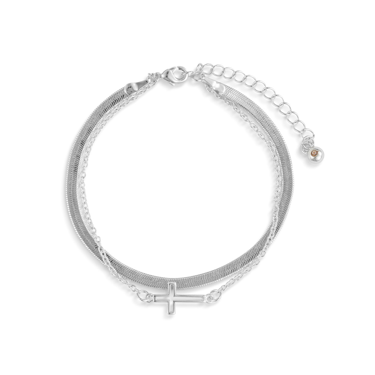 Layered Cross Silver Bracelet 6.5in thumbnail