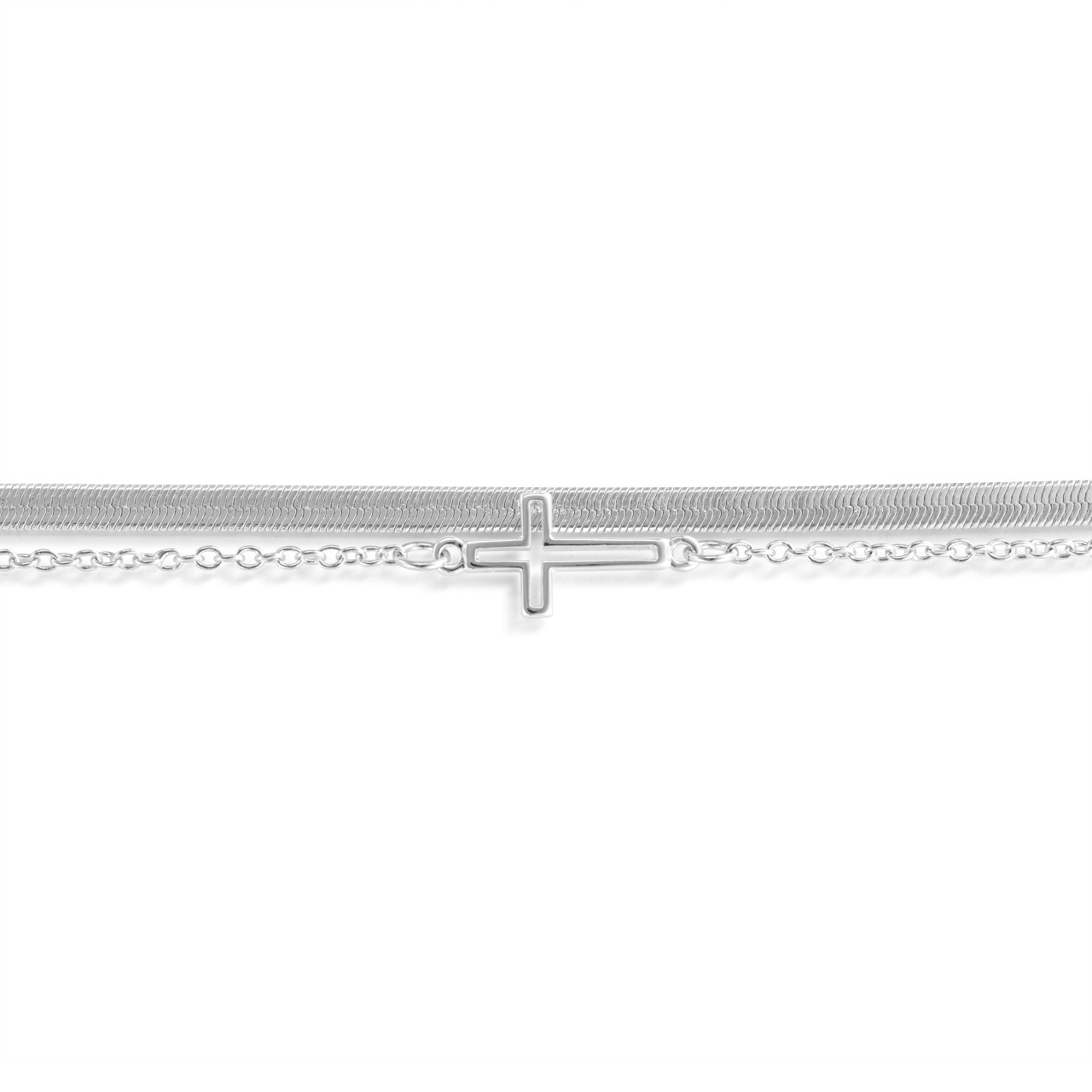 Layered Cross Silver Bracelet 6.5in thumbnail
