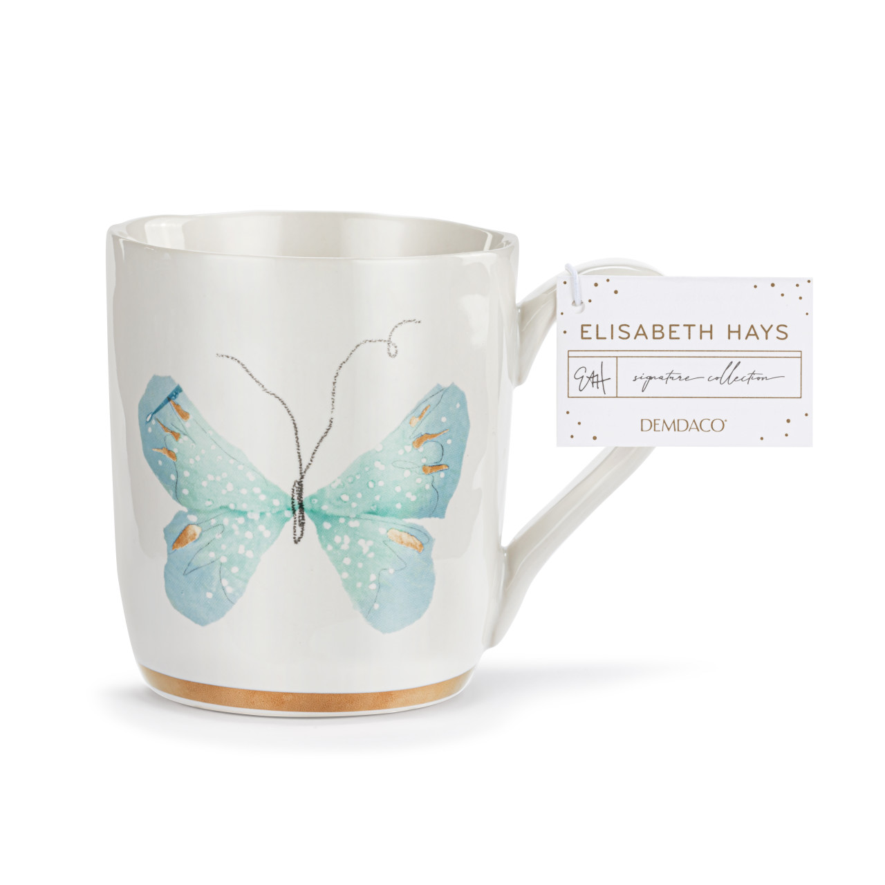 Light Blue Butterfly White Mug with Gold Trim - 14oz thumbnail