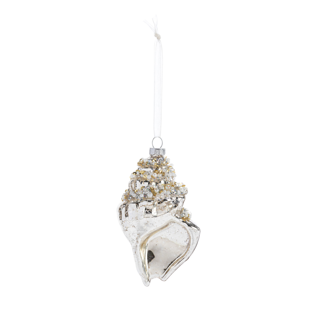 Mercury Glass Sparkle Conch Shell Ornament - 4x4in thumbnail