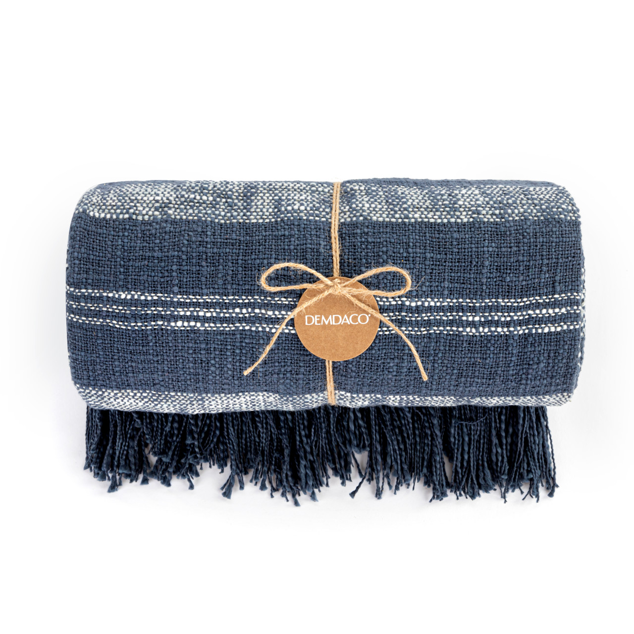 Blue with White Stripe Fringe Throw Blanket - 50x60in thumbnail