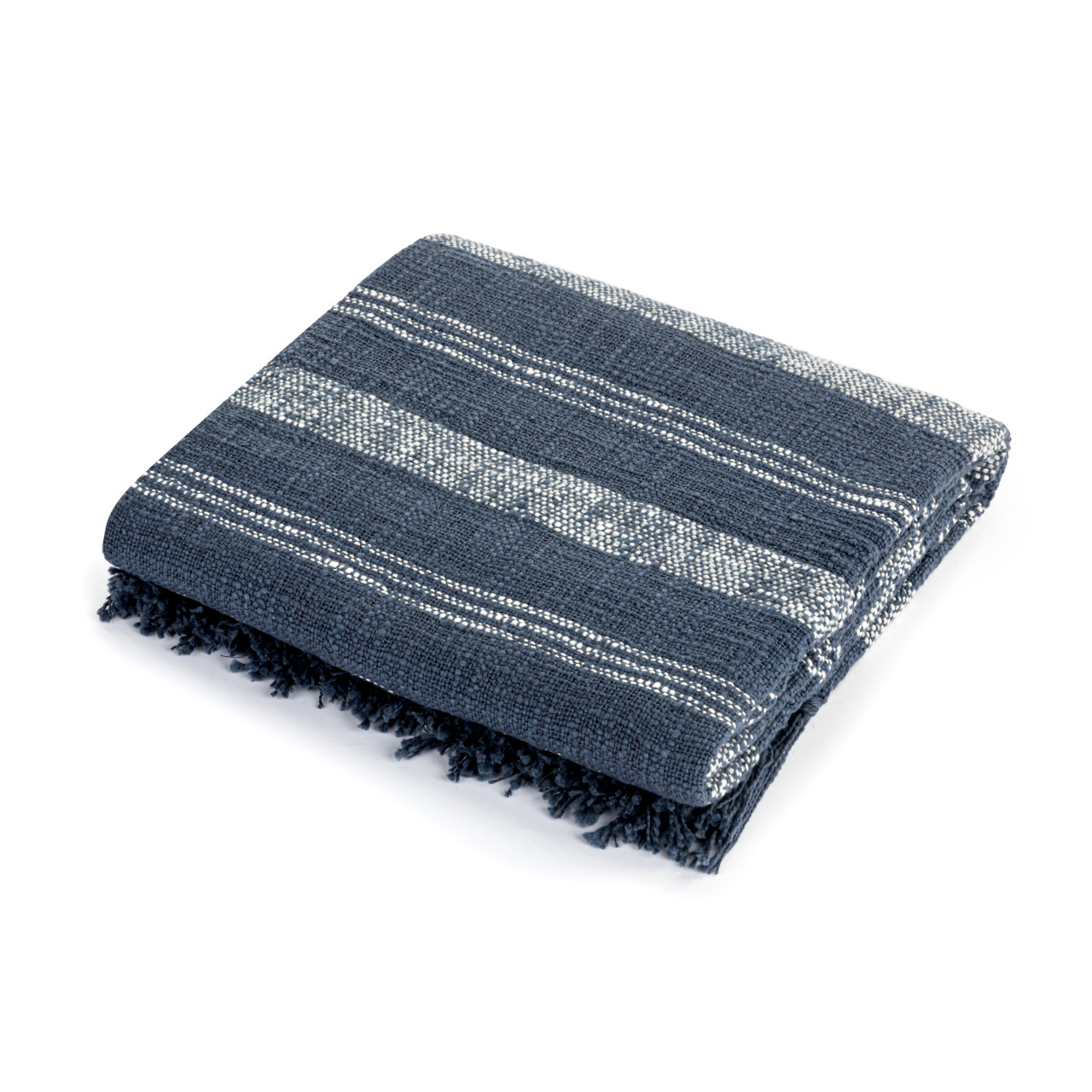 Blue with White Stripe Fringe Throw Blanket - 50x60in thumbnail