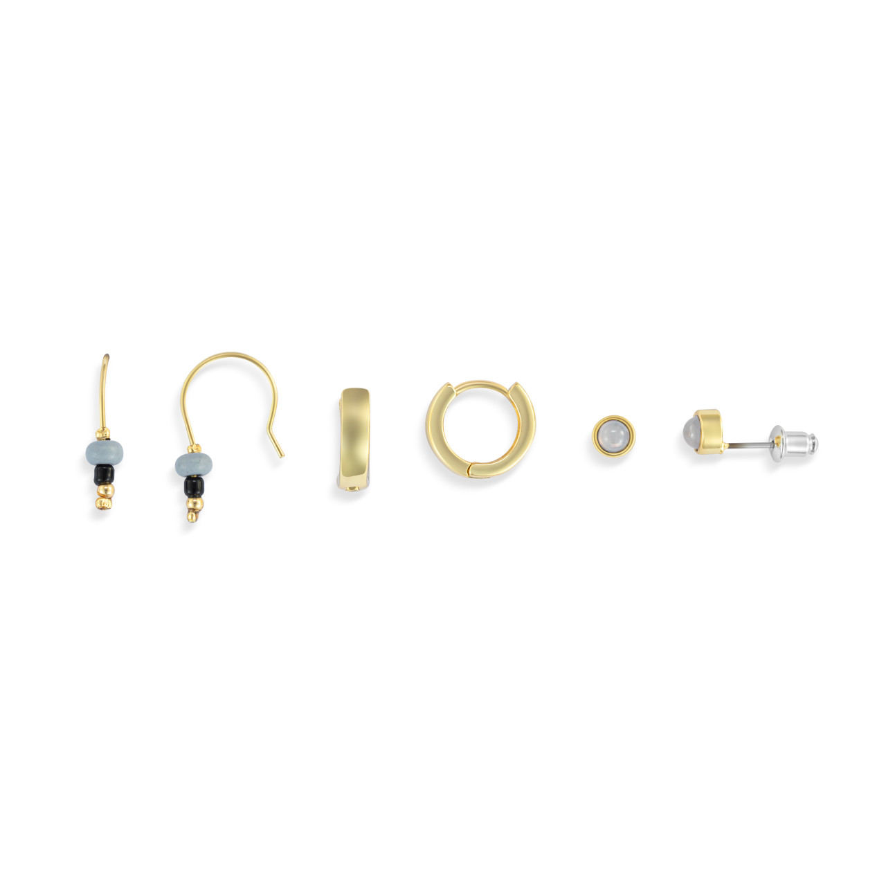 Dainty Bead Gold & Ivory Earrings Set of 3 - 12x10mm thumbnail