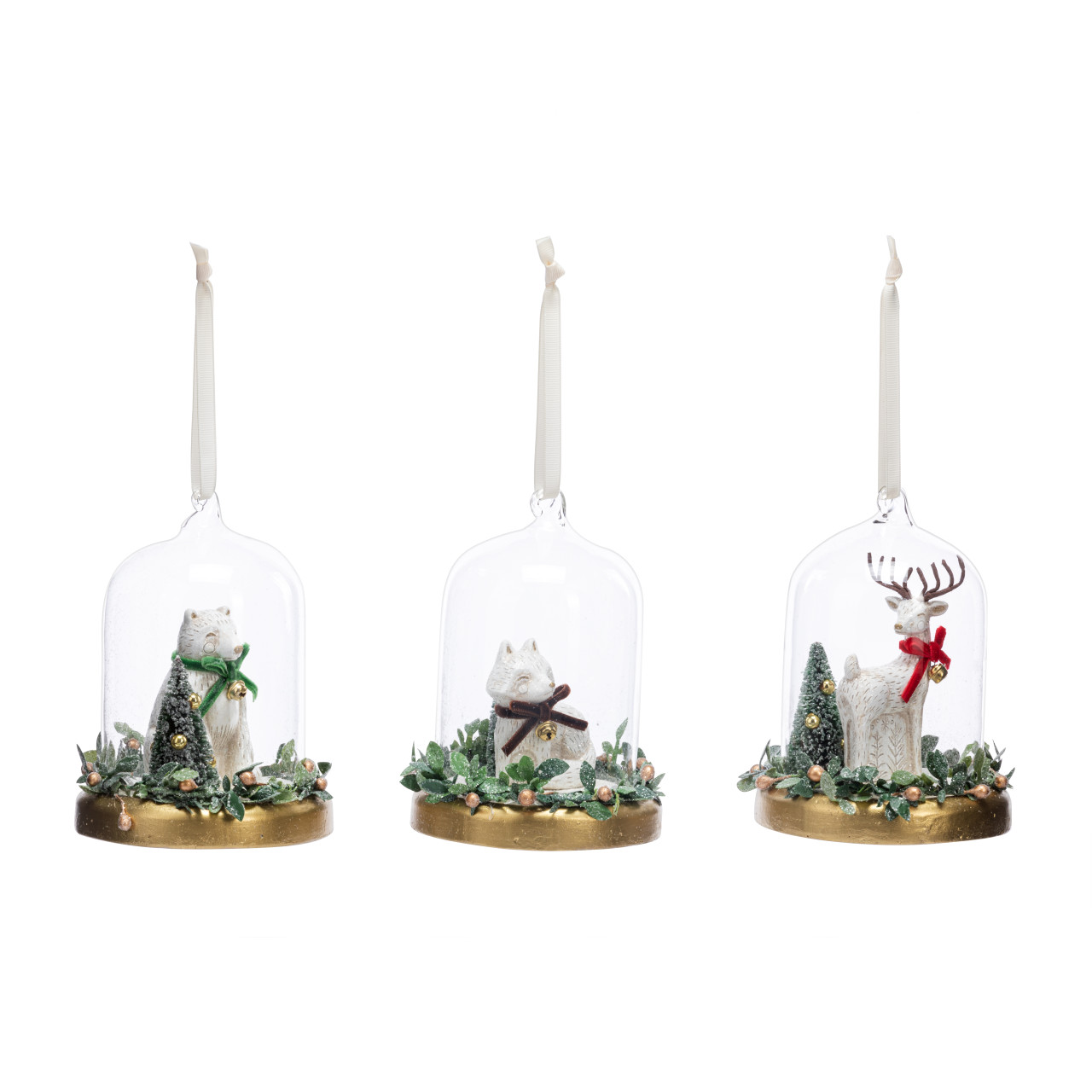 Deer Fox & Polar Bear Glass Cloche Ornaments - 3 Assorted thumbnail