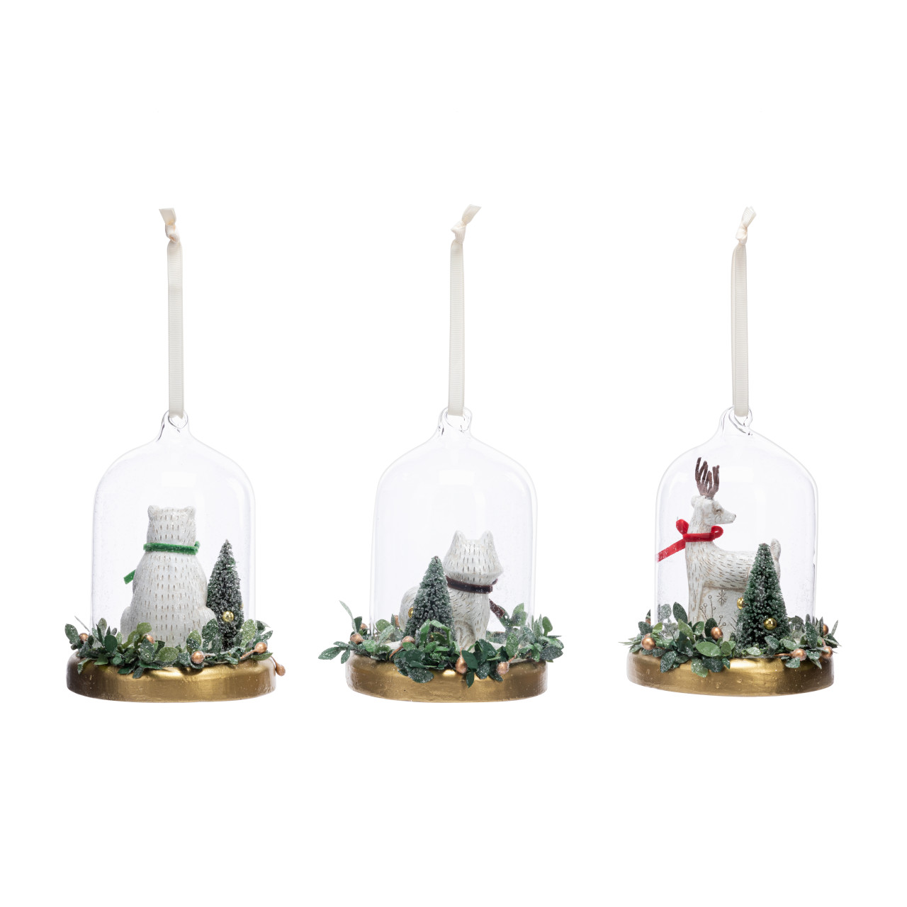 Deer Fox & Polar Bear Glass Cloche Ornaments - 3 Assorted thumbnail