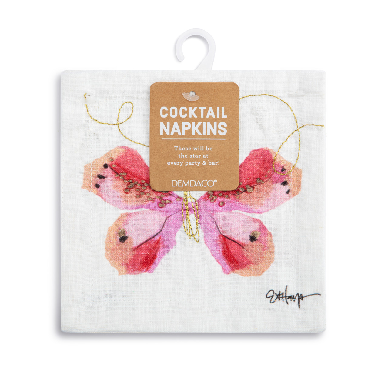 Pink Butterfly Fabric Cocktail Napkins Set of 4 - 6in thumbnail