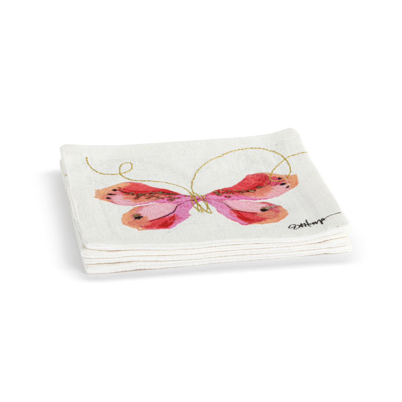 Pink Butterfly Fabric Cocktail Napkins Set of 4 - 6in thumbnail