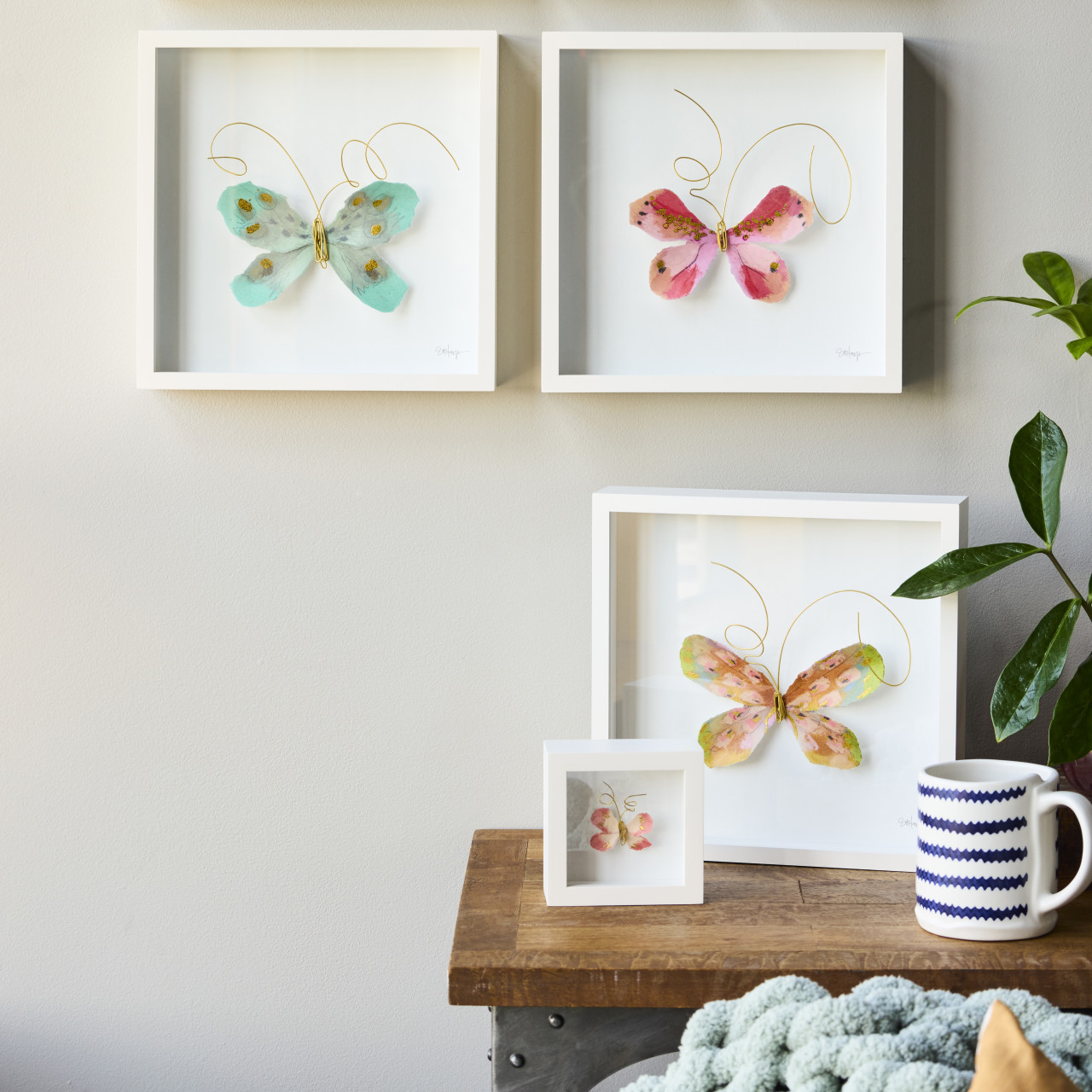 Turquoise & Gold Butterfly Wall Art - 10"sq thumbnail