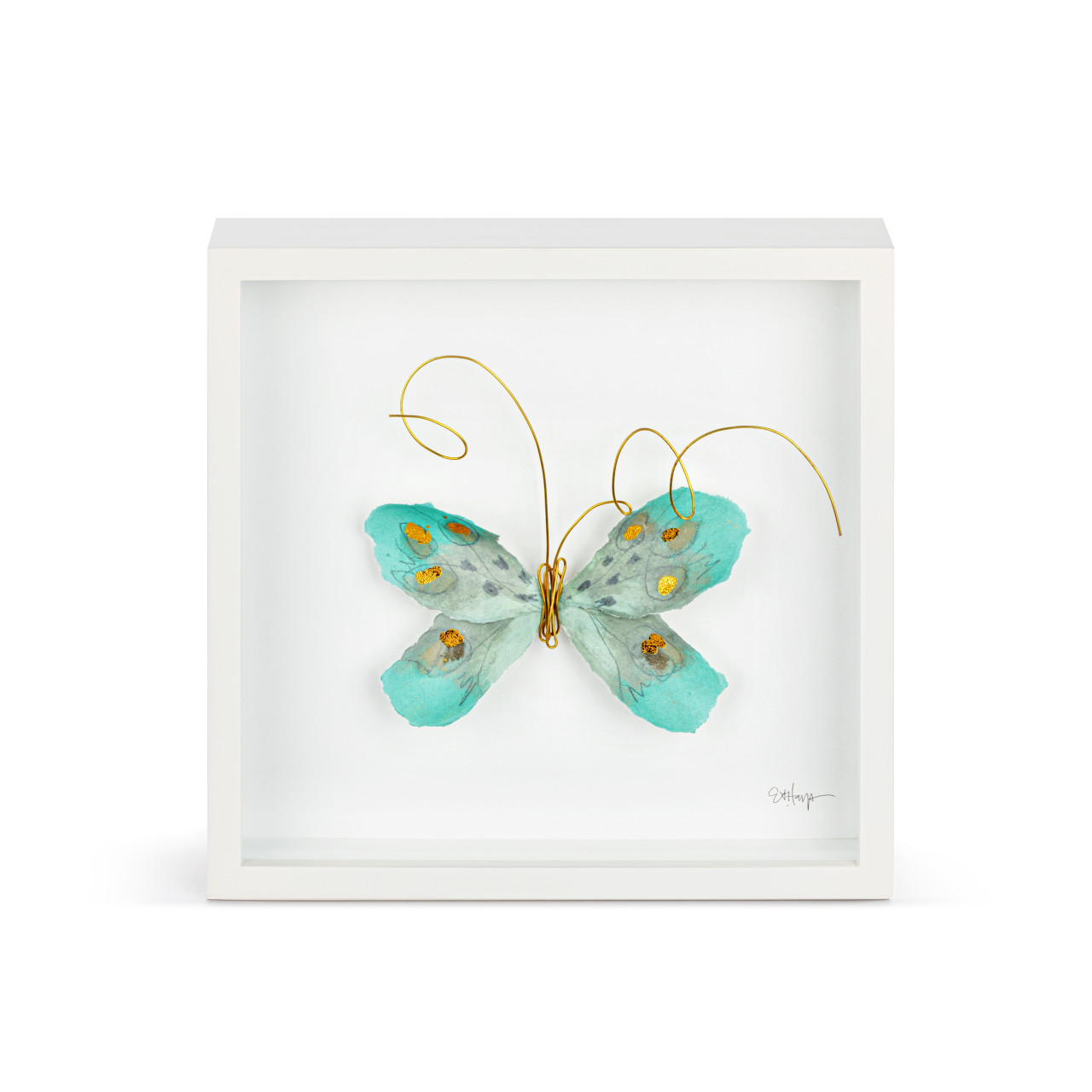 Turquoise & Gold Butterfly Wall Art - 10"sq thumbnail
