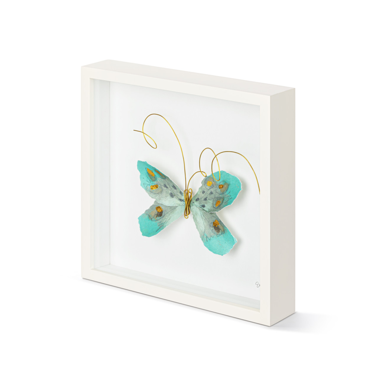 Turquoise & Gold Butterfly Wall Art - 10"sq thumbnail