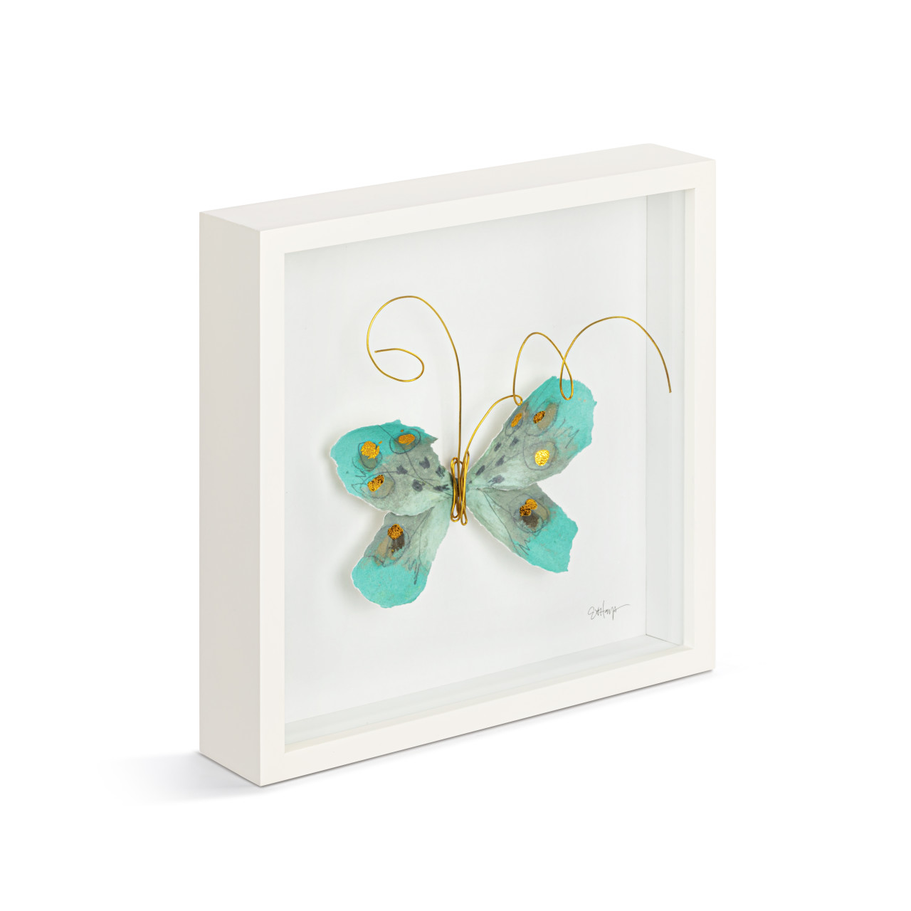 Turquoise & Gold Butterfly Wall Art - 10"sq thumbnail