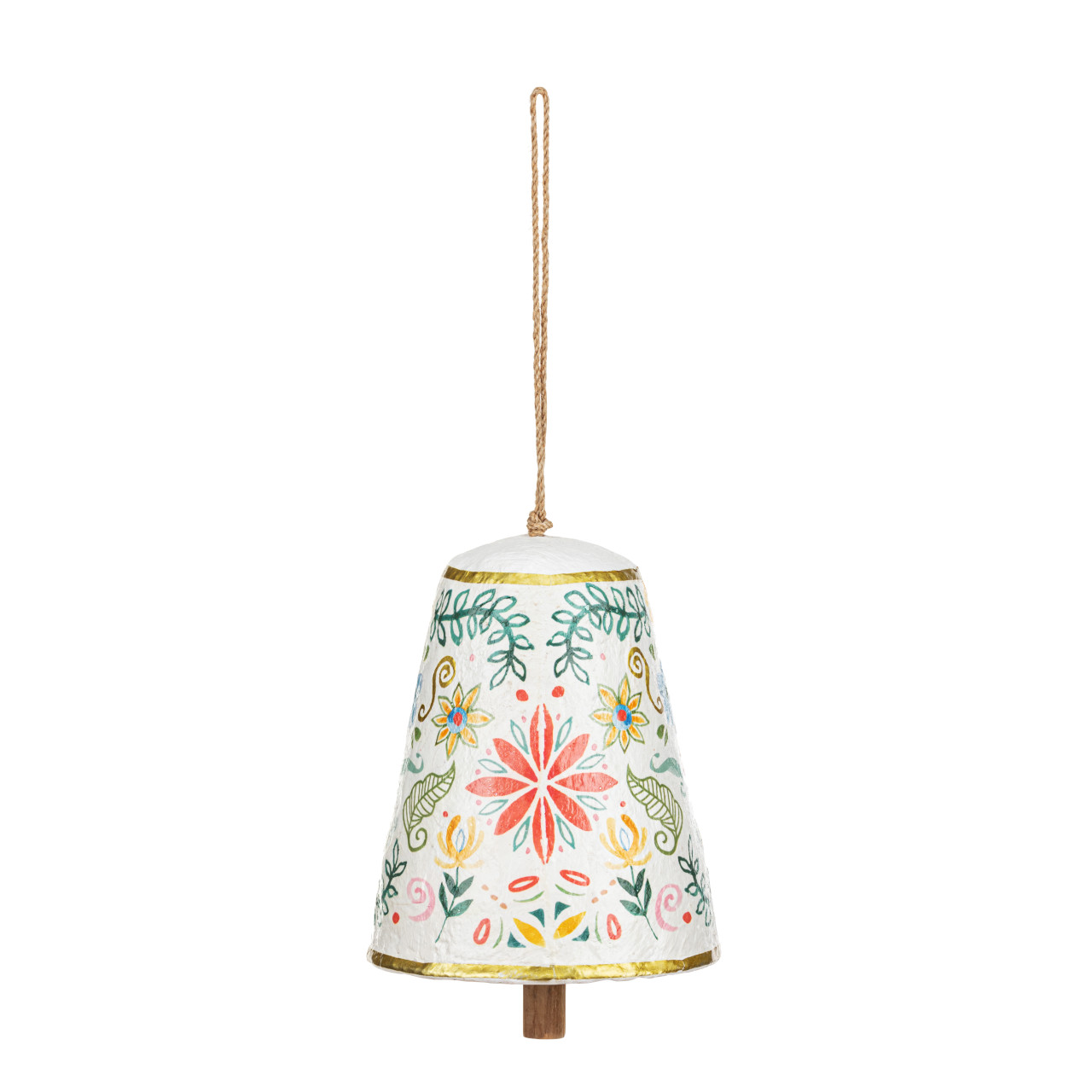 Paper Mache Coral and Blue Floral Hanging Bell - 5x6in thumbnail
