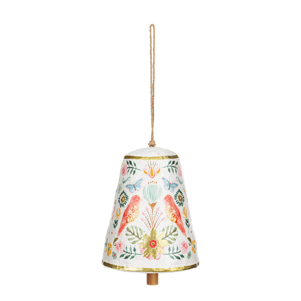 Paper Mache Coral and Blue Floral Hanging Bell - 5x6in thumbnail