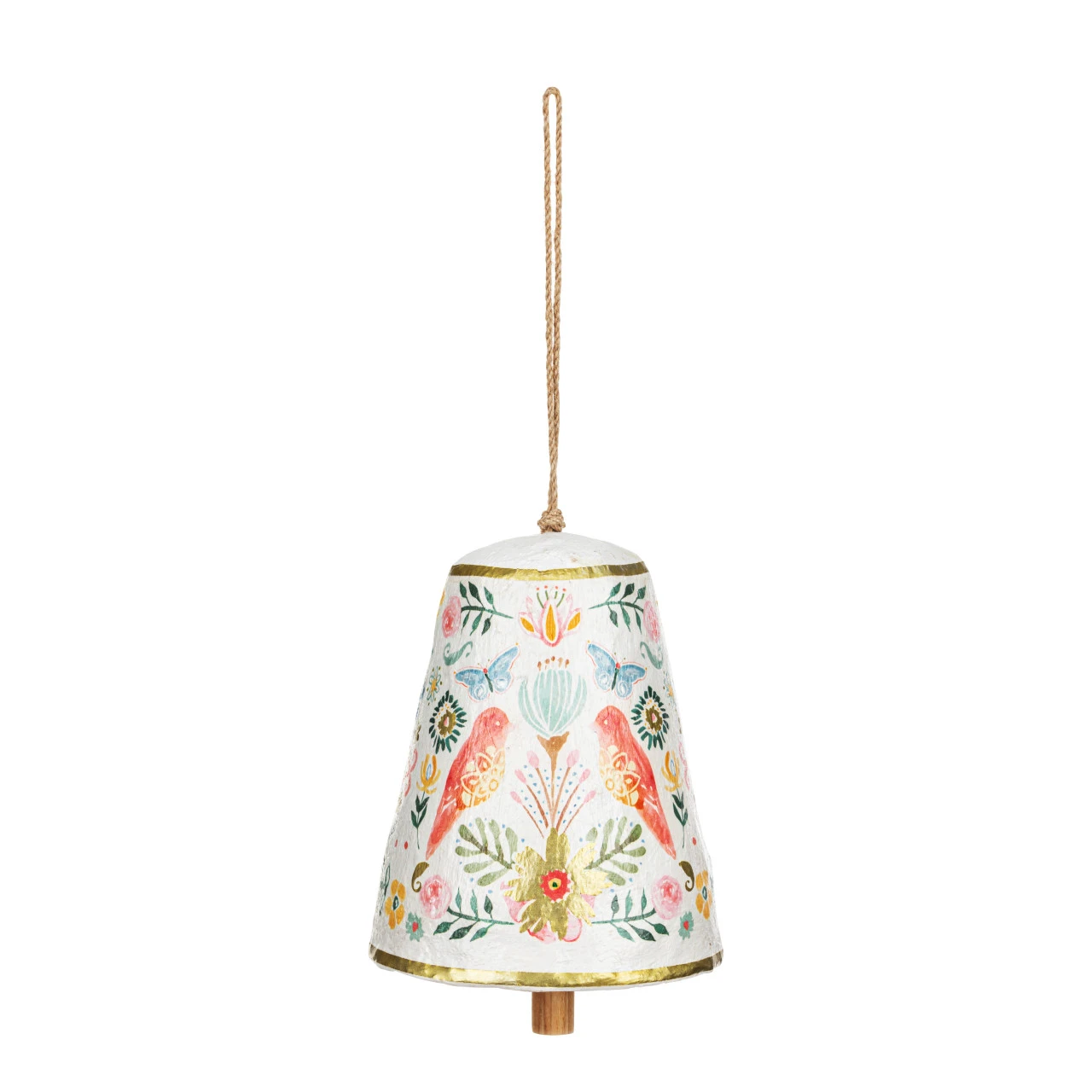 Paper Mache Coral and Blue Floral Hanging Bell - 5x6in thumbnail