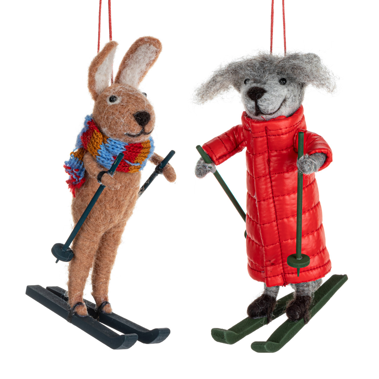 Felt Rabbit and Fox Ski Ornaments - 2 Assorted thumbnail