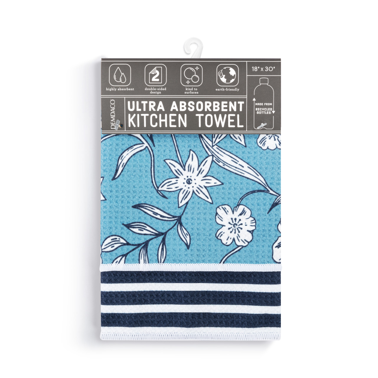 Blue Floral Absorbent Reversible Towel - 18x30in thumbnail