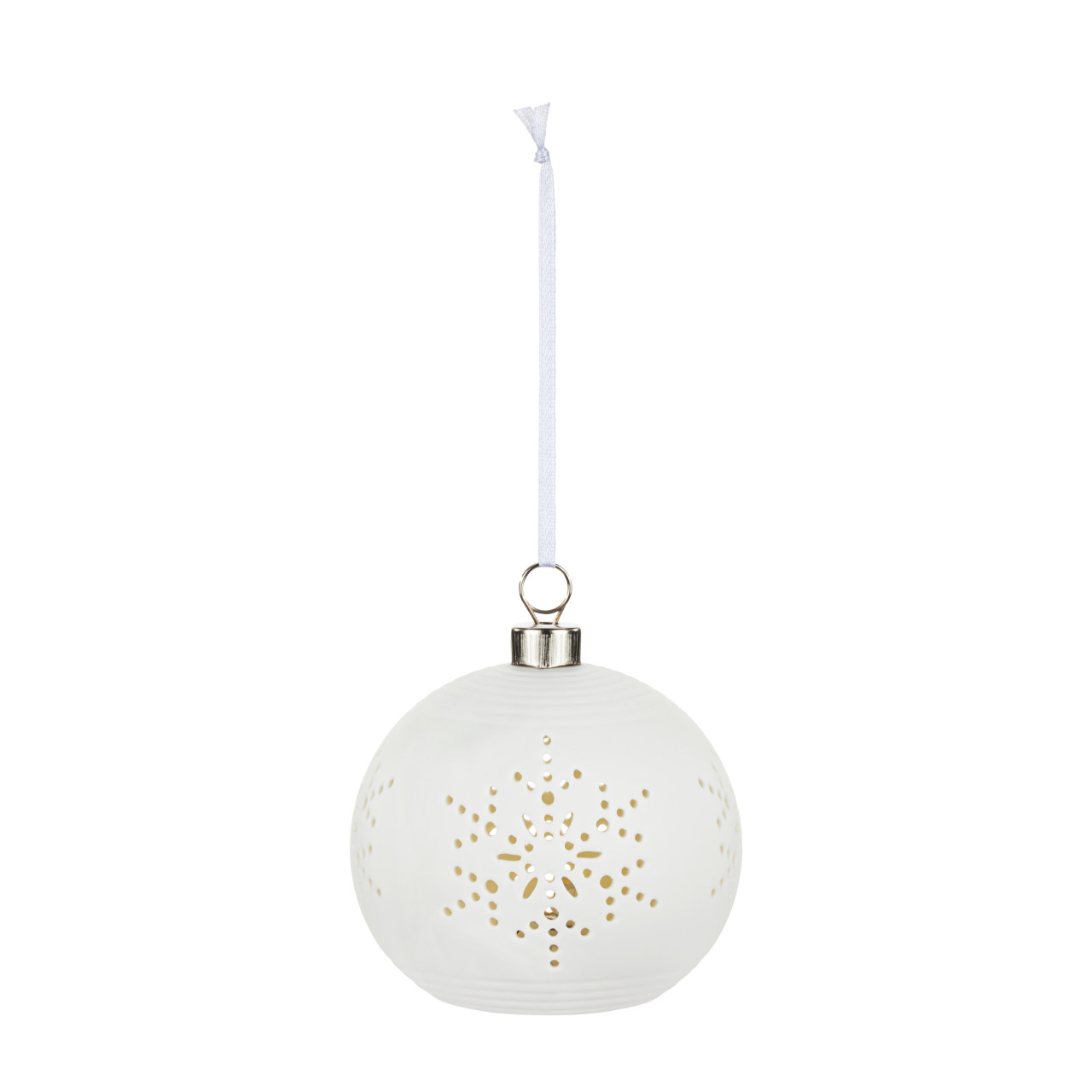 White LED Ceramic Snowflake Medium Round Ornament - 4in thumbnail