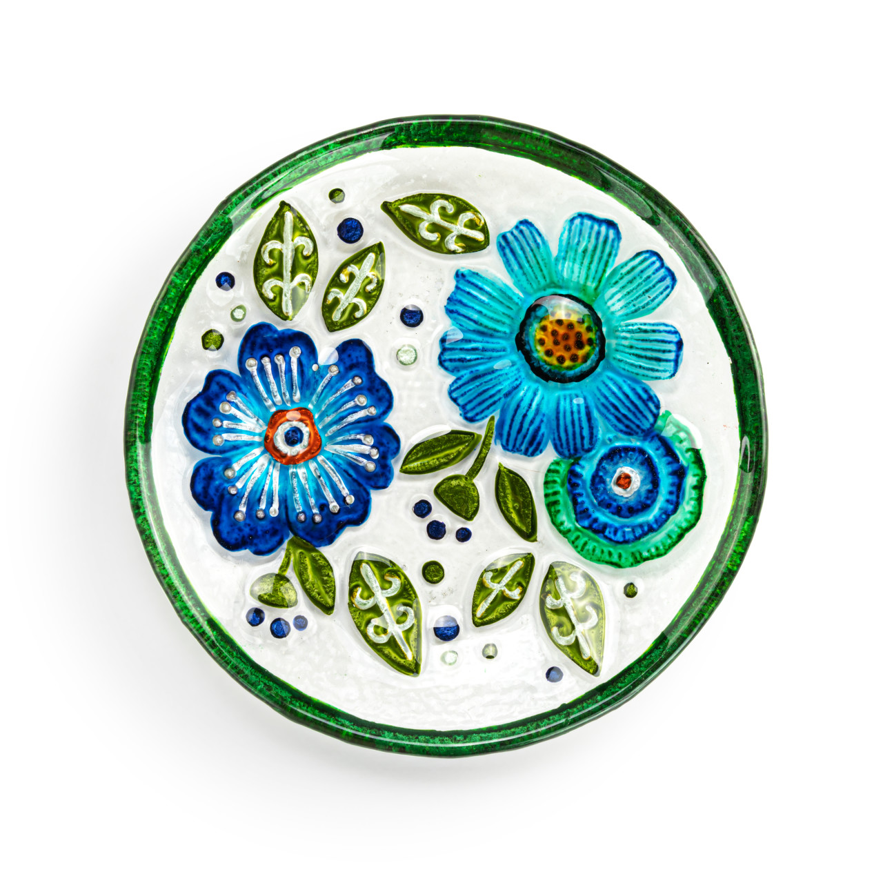 Blue Floral Glass Round Plate - 6.5in thumbnail