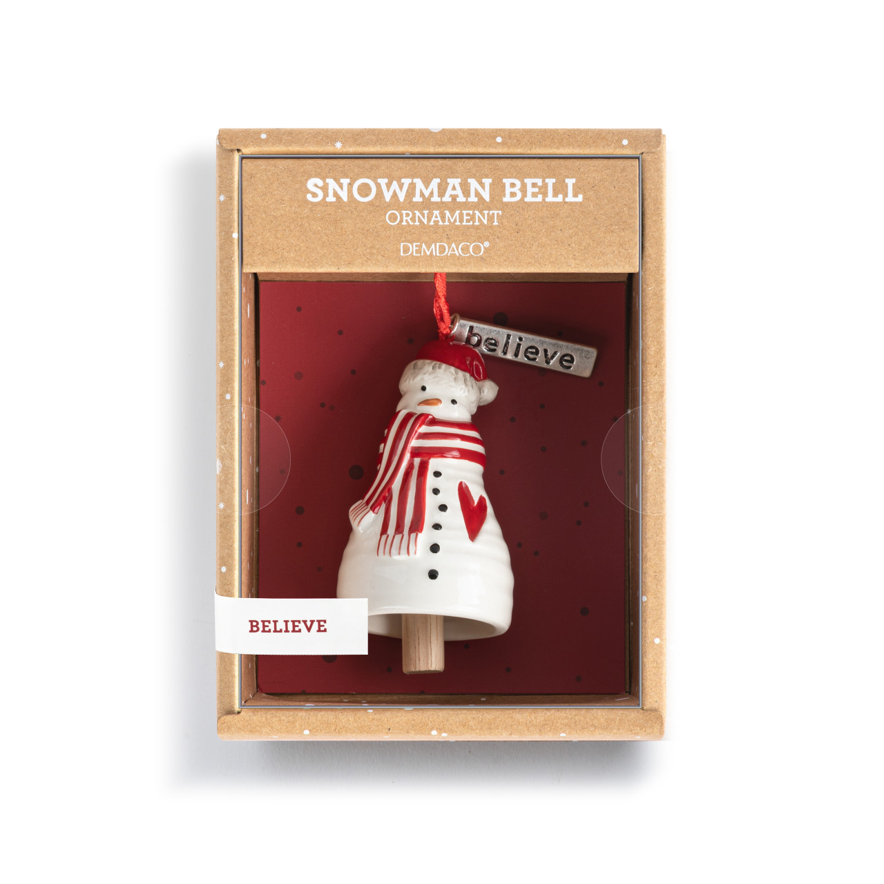 Believe Snowman Red Heart Mini Bell Ornament - 1.5x3in thumbnail
