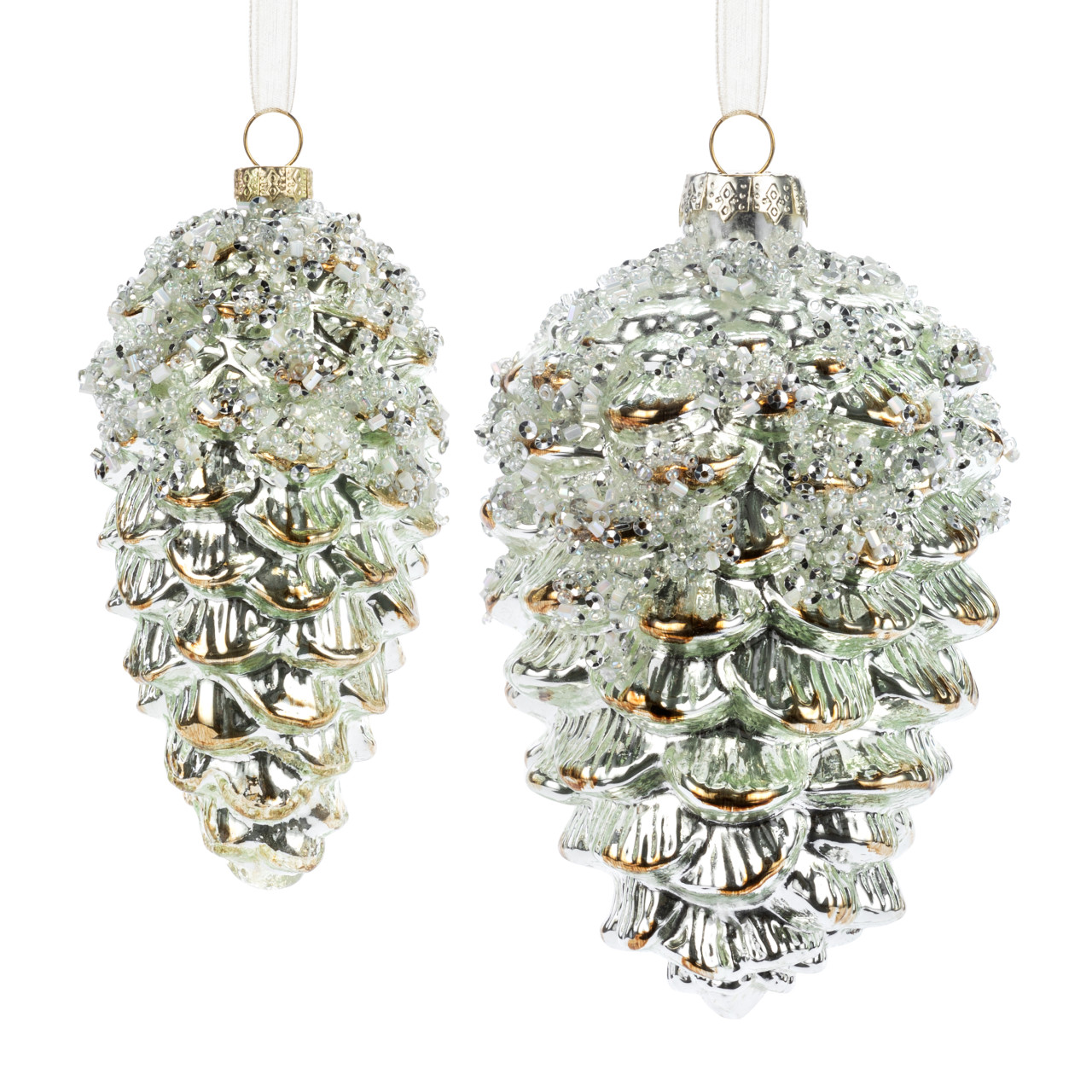 Sparkly Light Gold Pinecone Ornaments 2 Assorted thumbnail