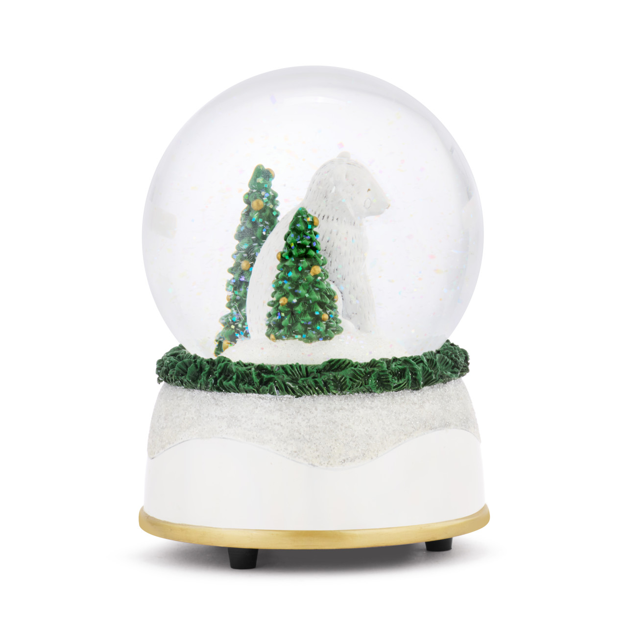Polar Bear Glittered Greenery Musical Snow Globe - 4x5.5in thumbnail