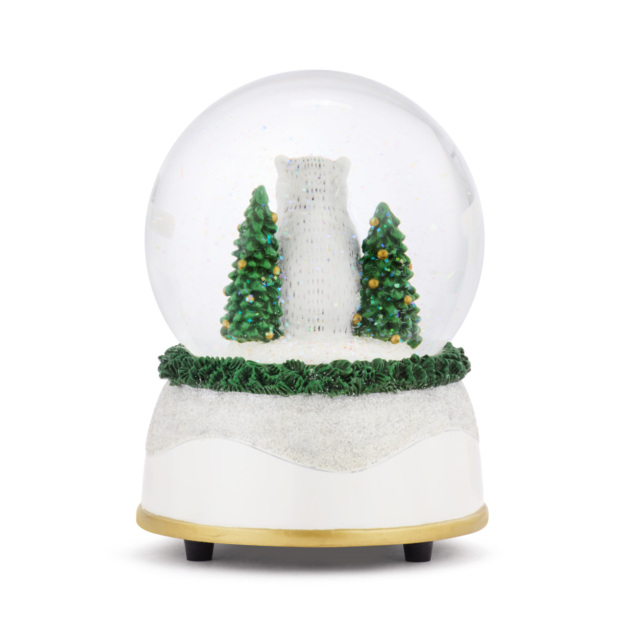 Polar Bear Glittered Greenery Musical Snow Globe - 4x5.5in thumbnail