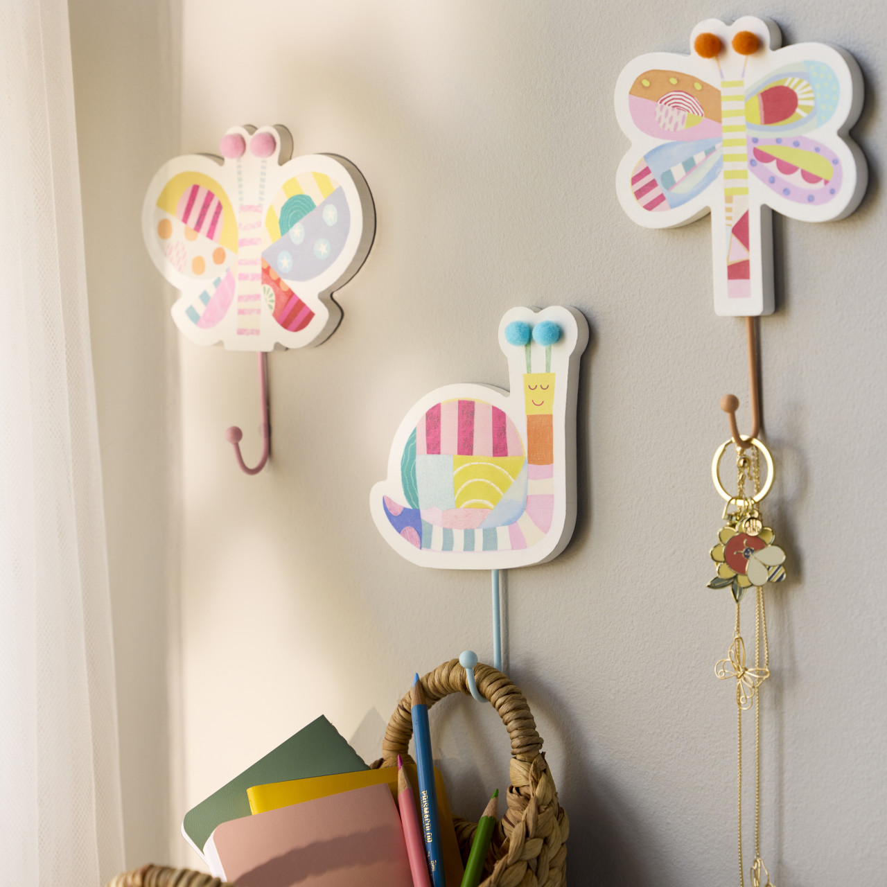 Patchwork Butterfly Pink Wall Hook - 5x6in thumbnail