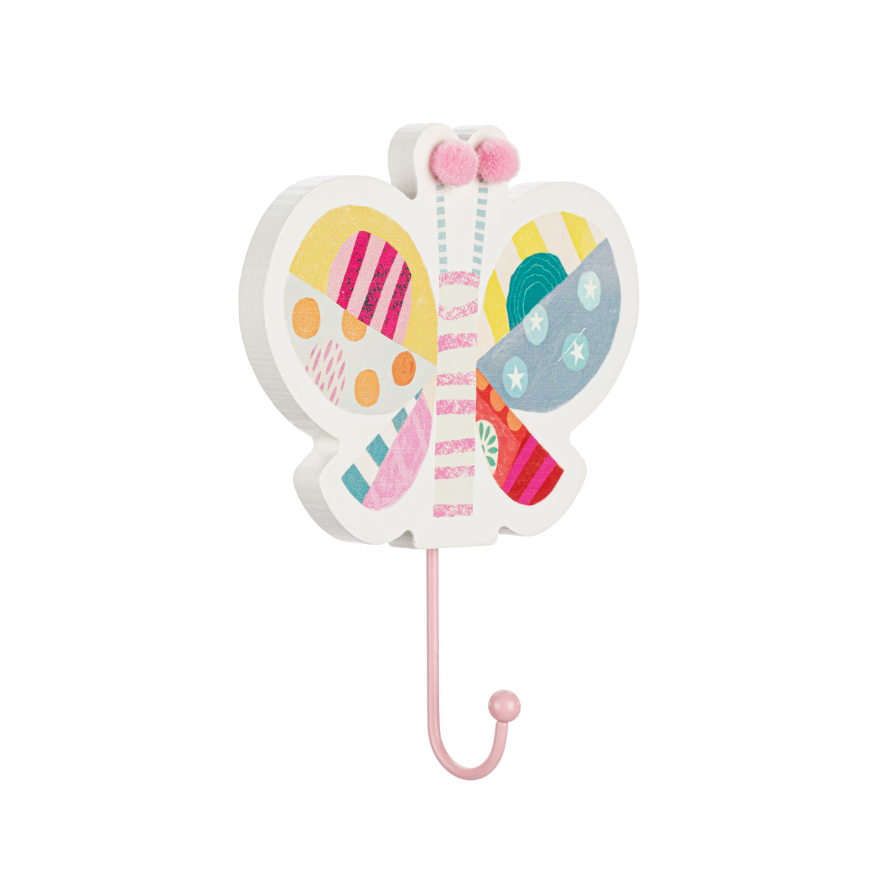 Patchwork Butterfly Pink Wall Hook - 5x6in thumbnail