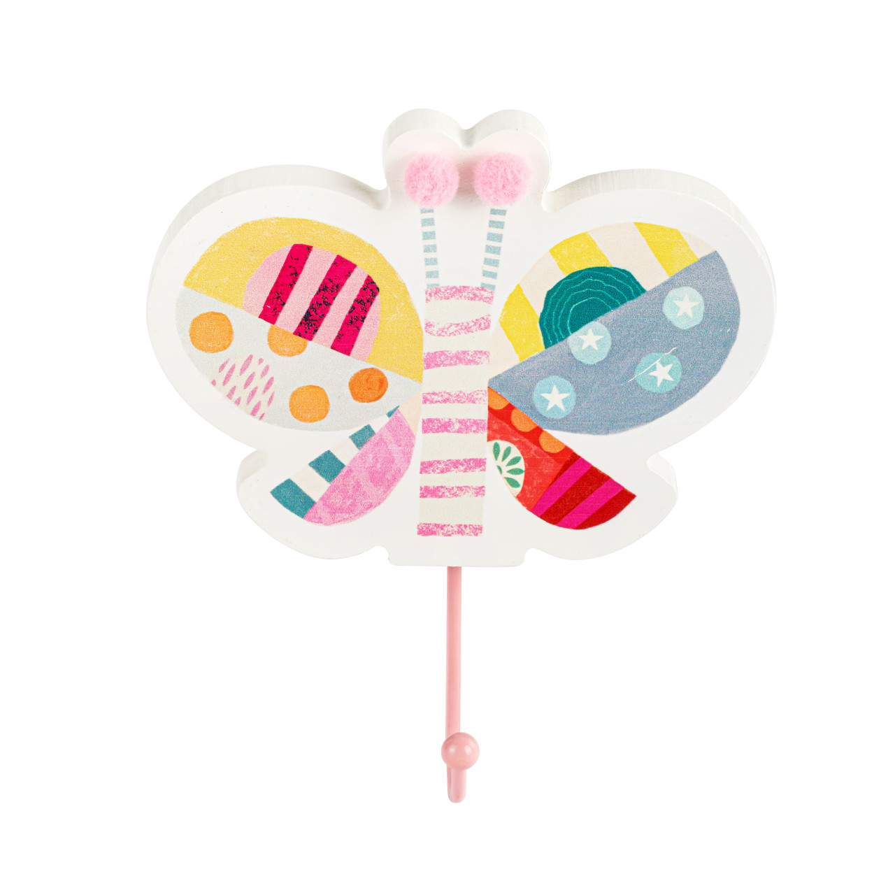 Patchwork Butterfly Pink Wall Hook - 5x6in thumbnail
