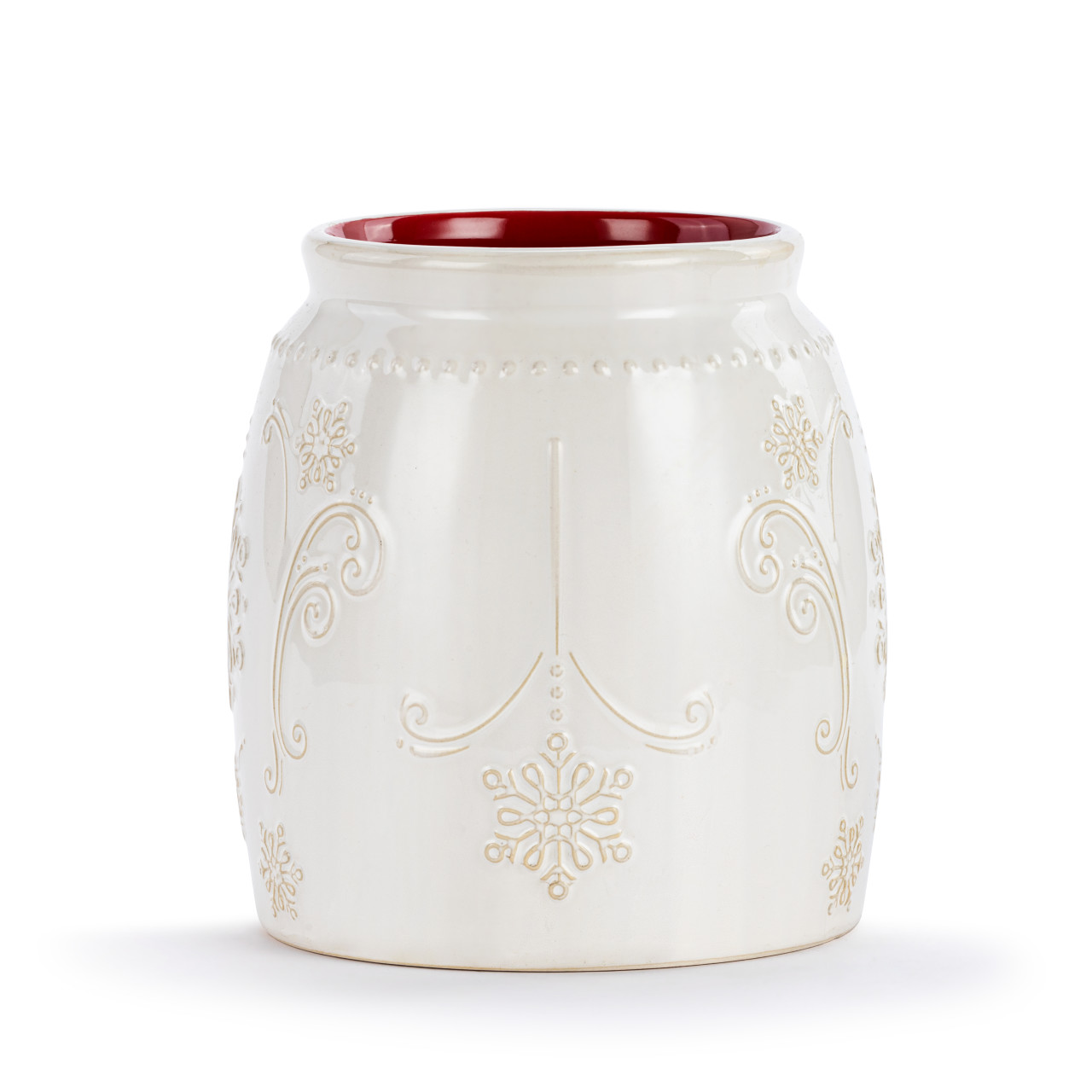 Vintage Snowflake Cream and Red Utensil Holder - 6x7in thumbnail