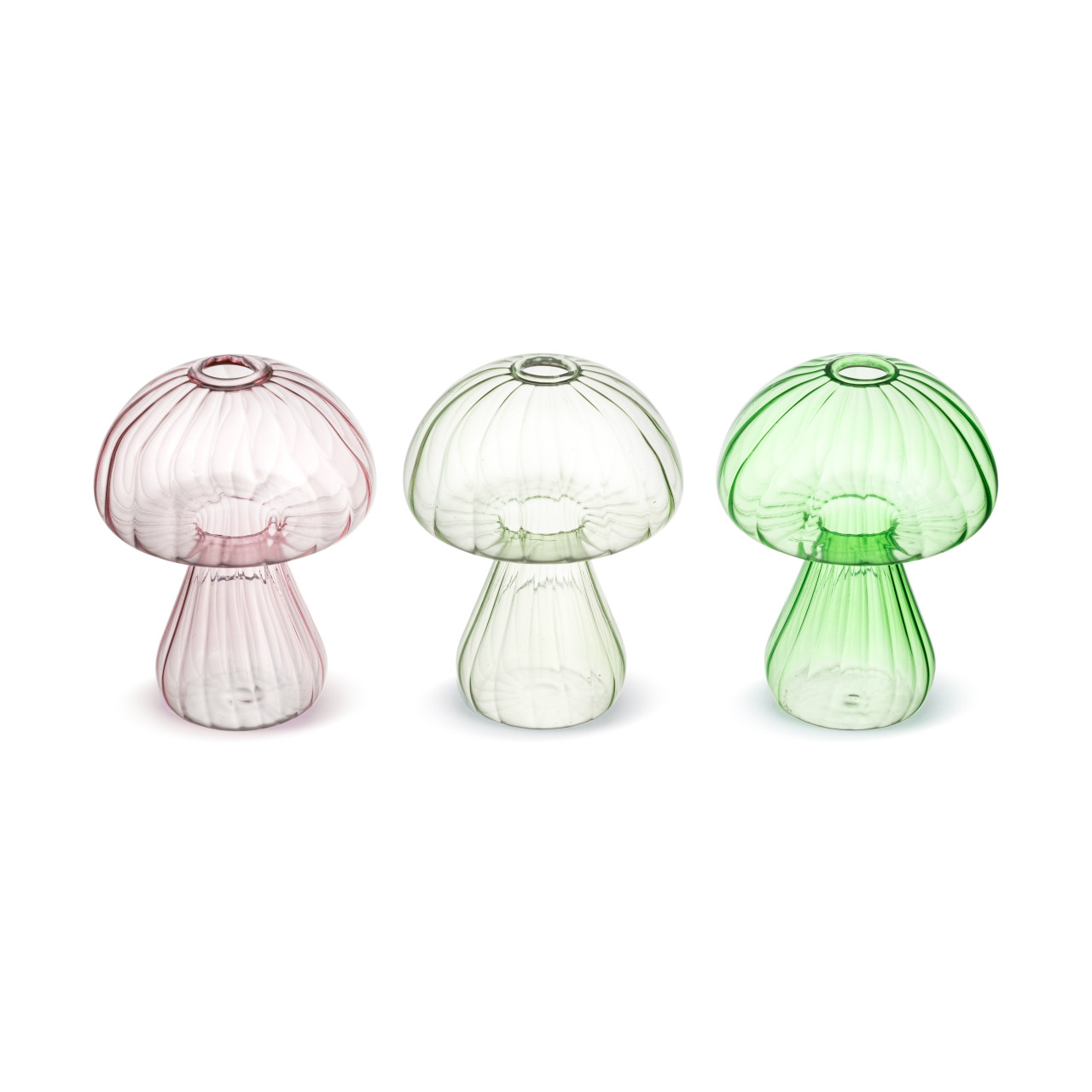 Green Glass Mushroom Single Hole Arranging Vases 3 Assorted - 5x6in thumbnail