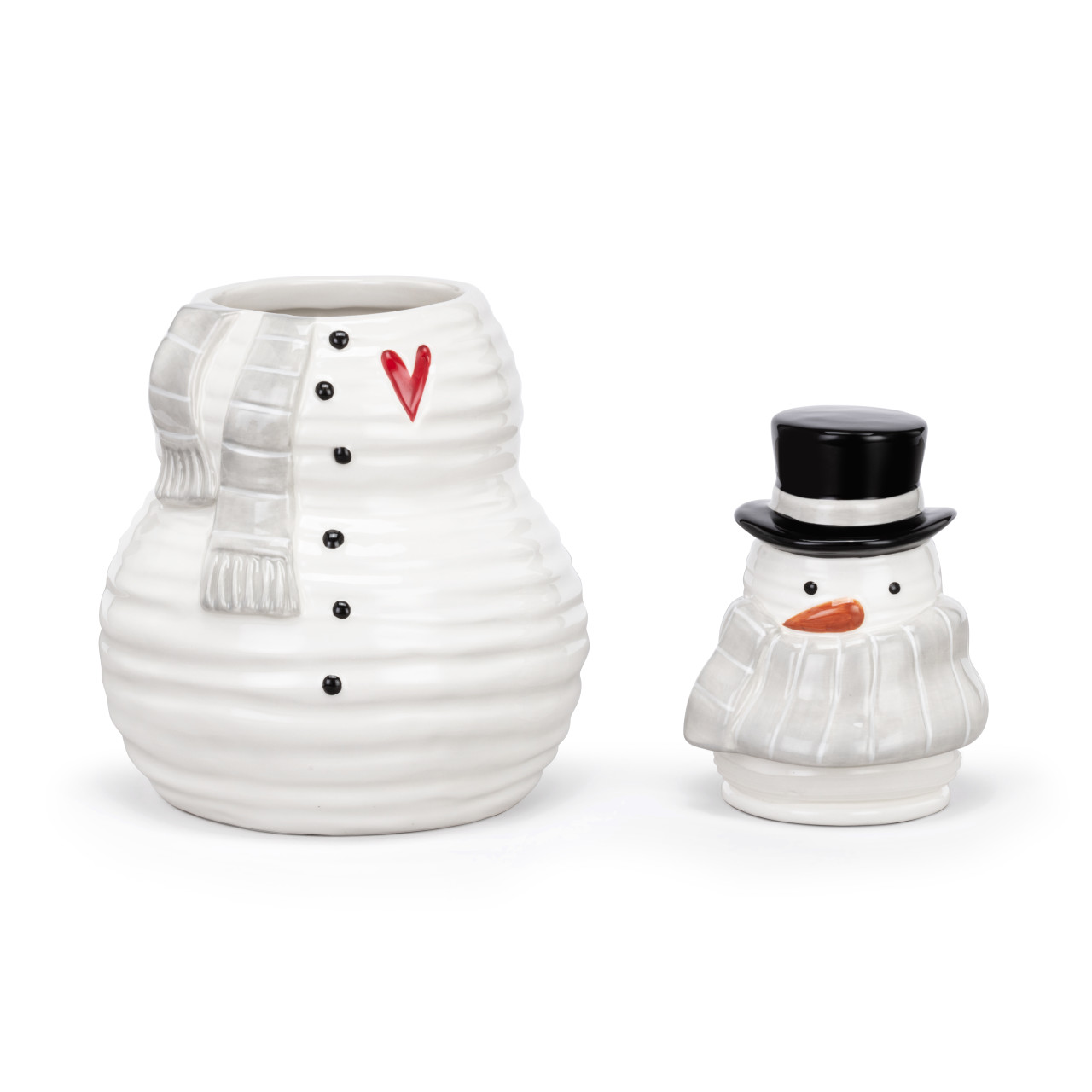 Snowman Red Heart Cream Ceramic Cookie Jar - 7x12.5in thumbnail