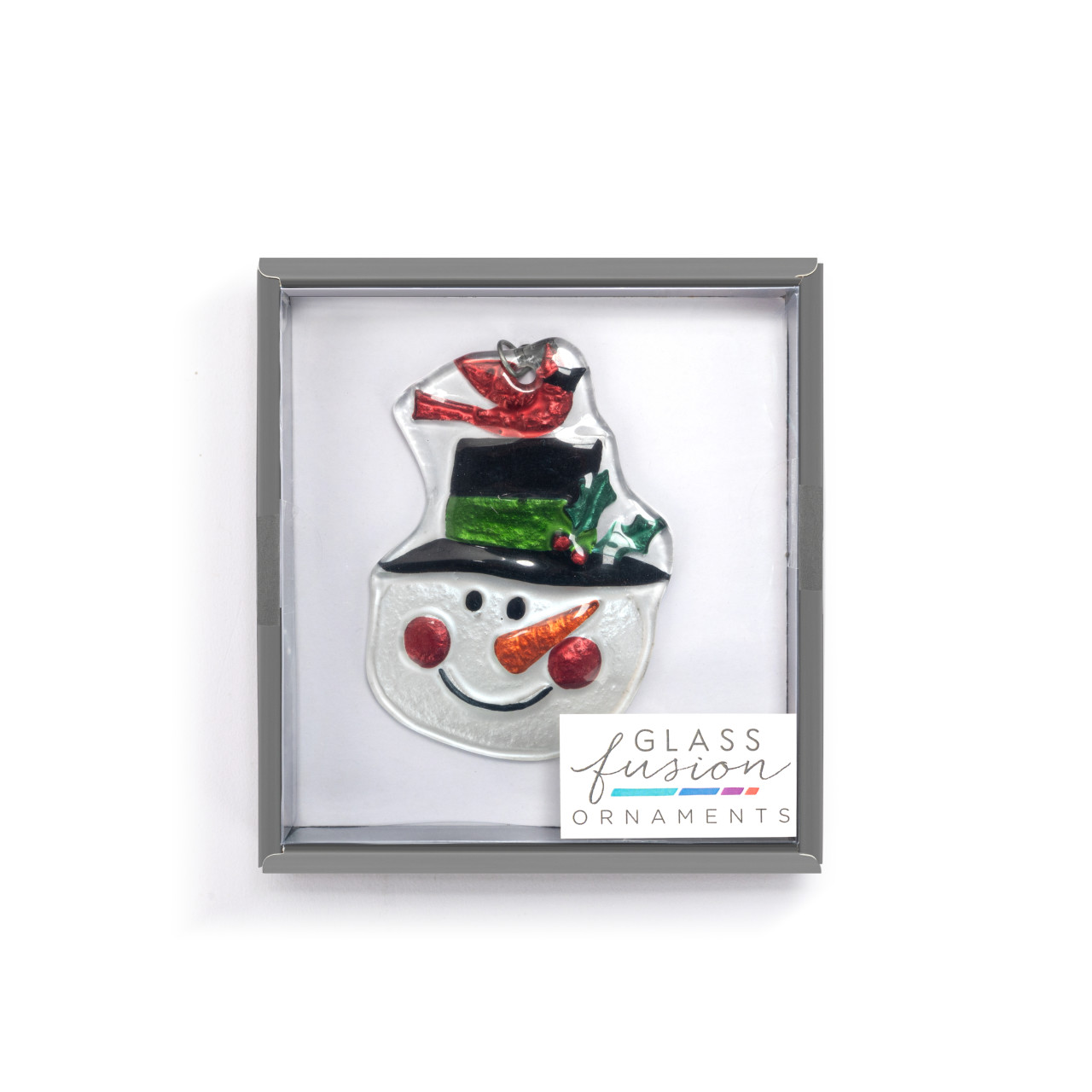 Snowman with Cardinal Glass Ornament - 3x4in thumbnail