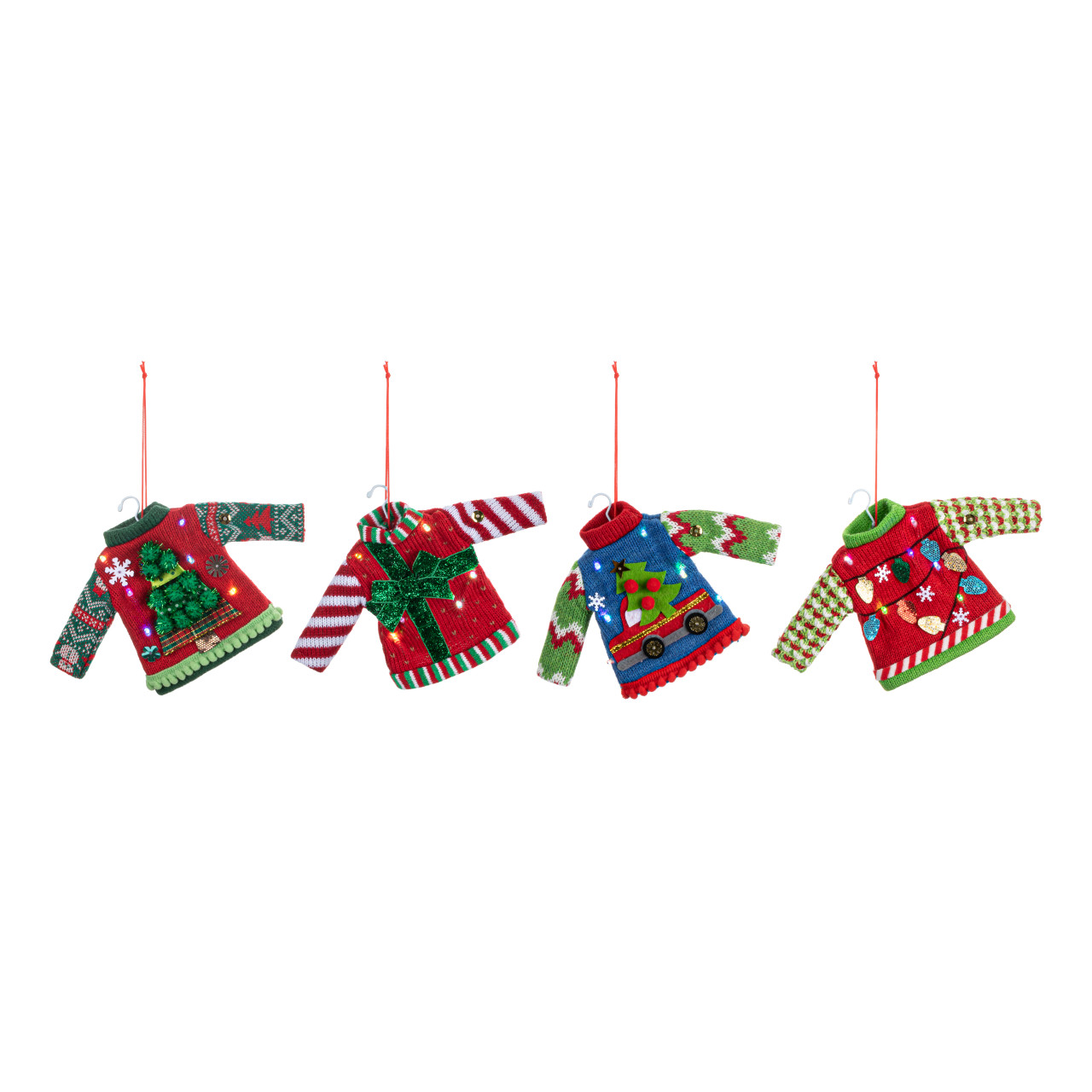 Christmas Sweater Lit Ornaments 4 Assorted - 8x5in thumbnail